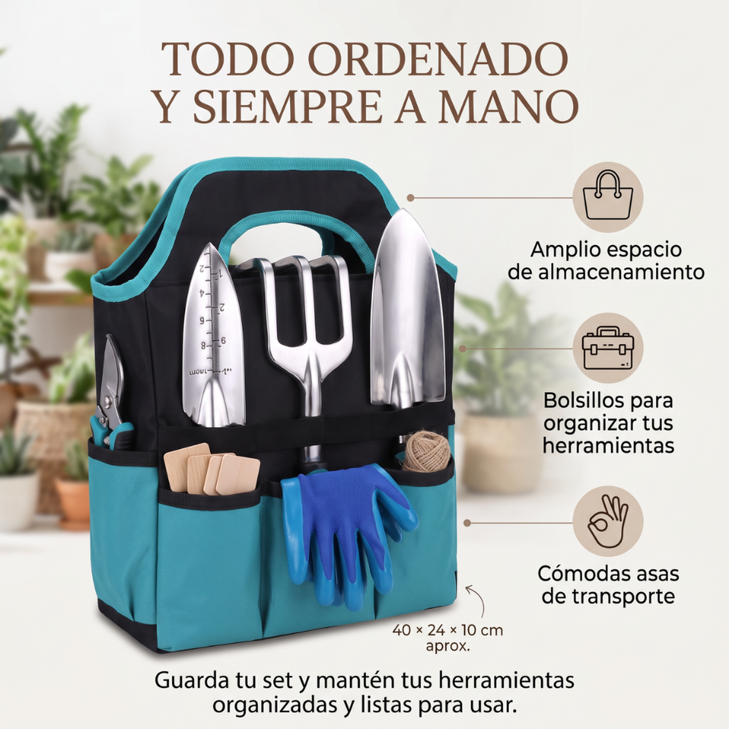 Kit Herramientas Jardineria Con Bolso Guantes Y Accesorios-3