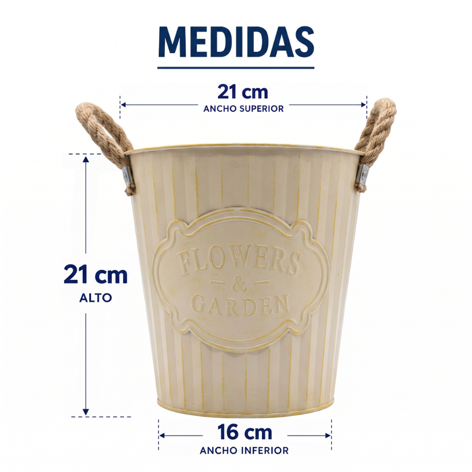 Macetero Metalico Beige Decorativo Con Asas Jardín M-6