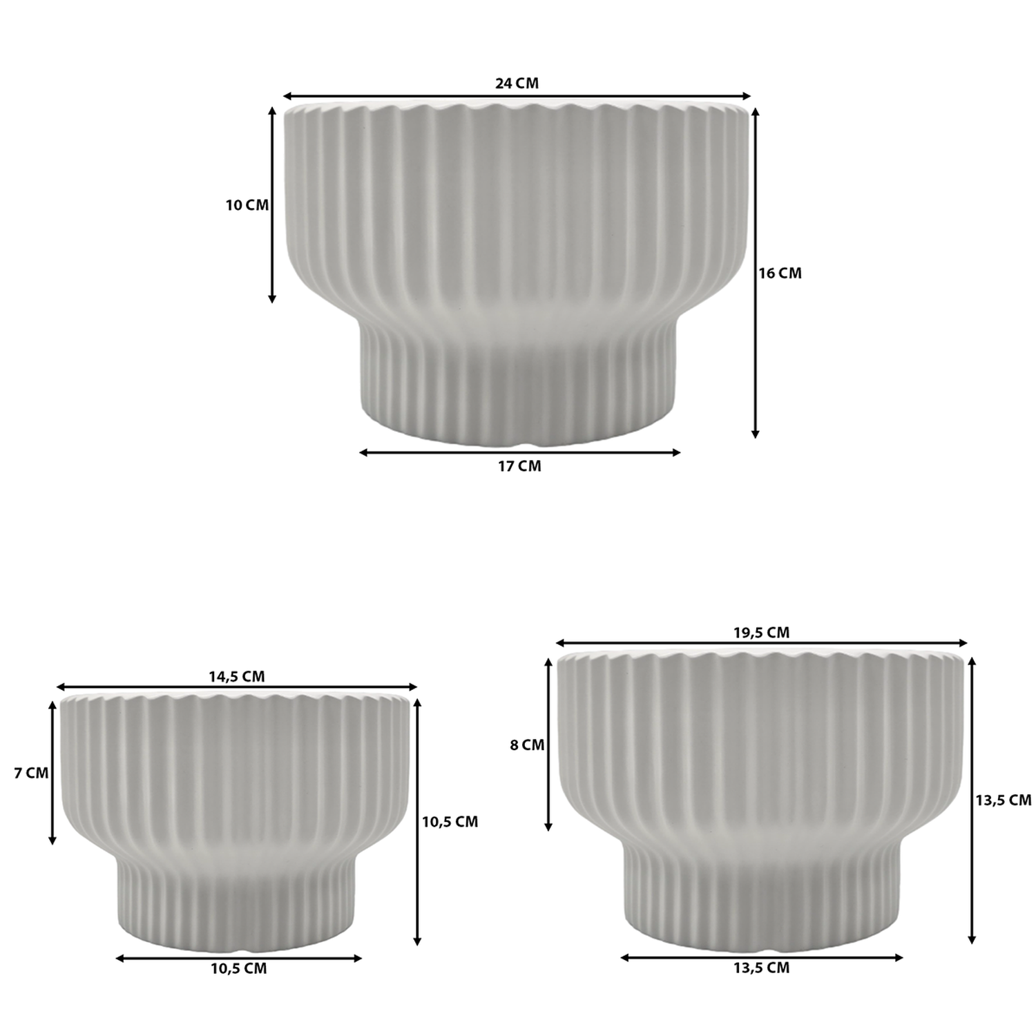 Set 3 Maceteros Maceta De Ceramica Estilo Copon Blanco Mate-8
