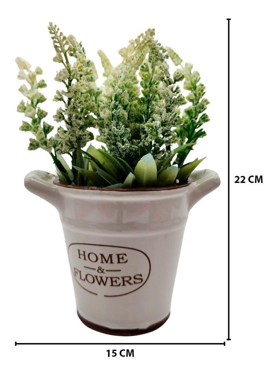 Planta Artificial Macetero Cerámica Home And Flowers Blanco-3