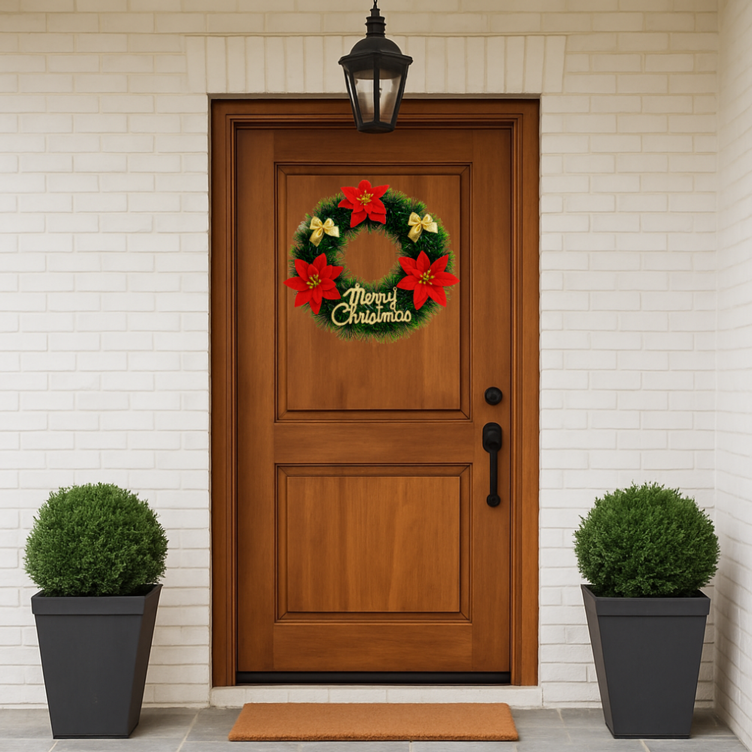 Corona de Navidad 30 Cm Con Flores Decoracion Navideña-2