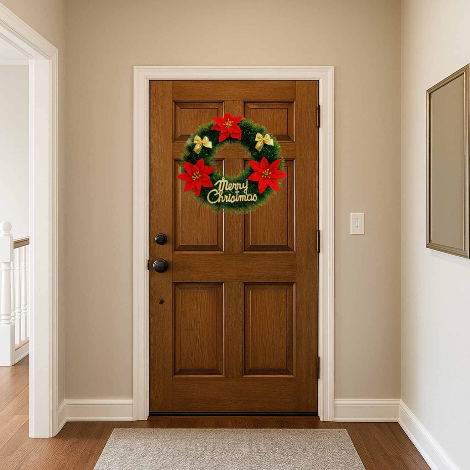 Corona de Navidad 30 Cm Con Flores Decoracion Navideña-3