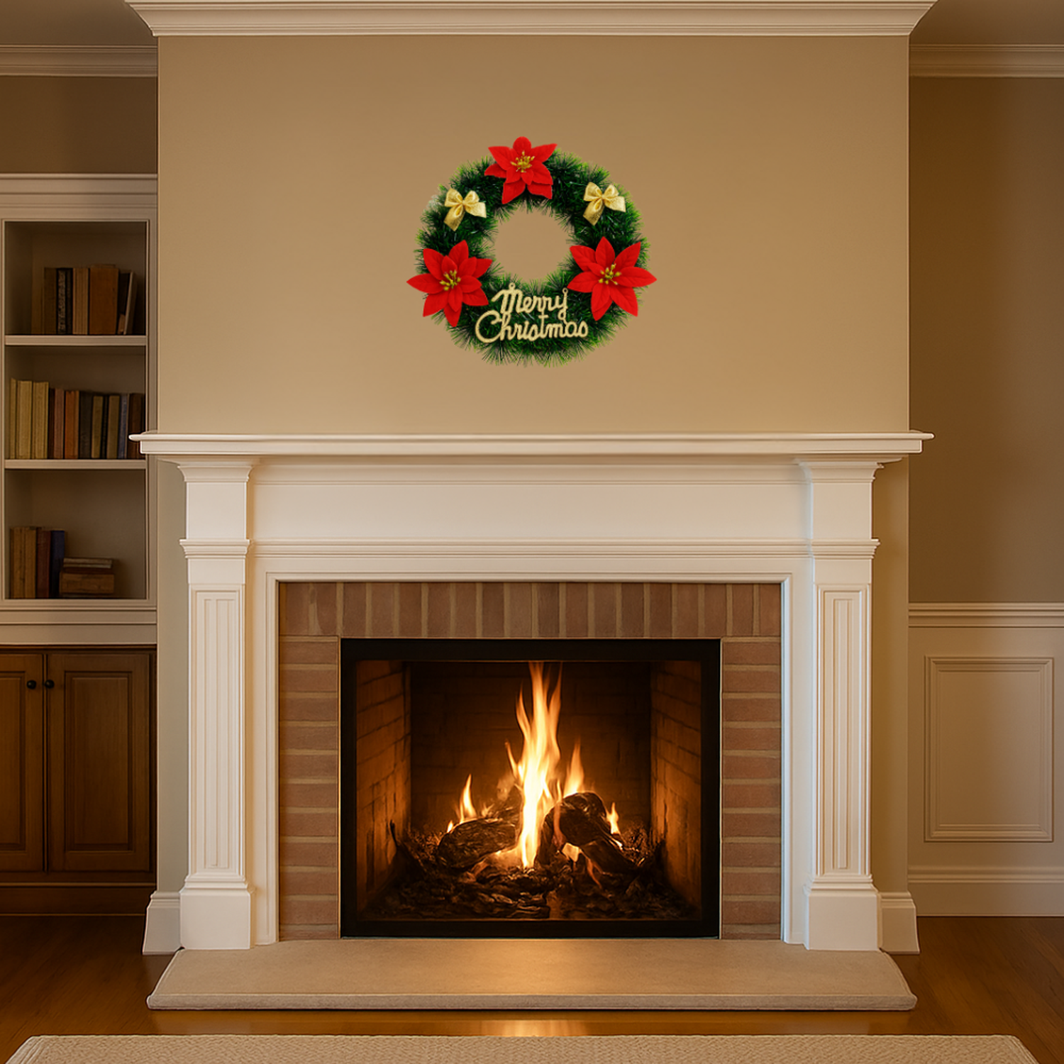 Corona de Navidad 30 Cm Con Flores Decoracion Navideña-4