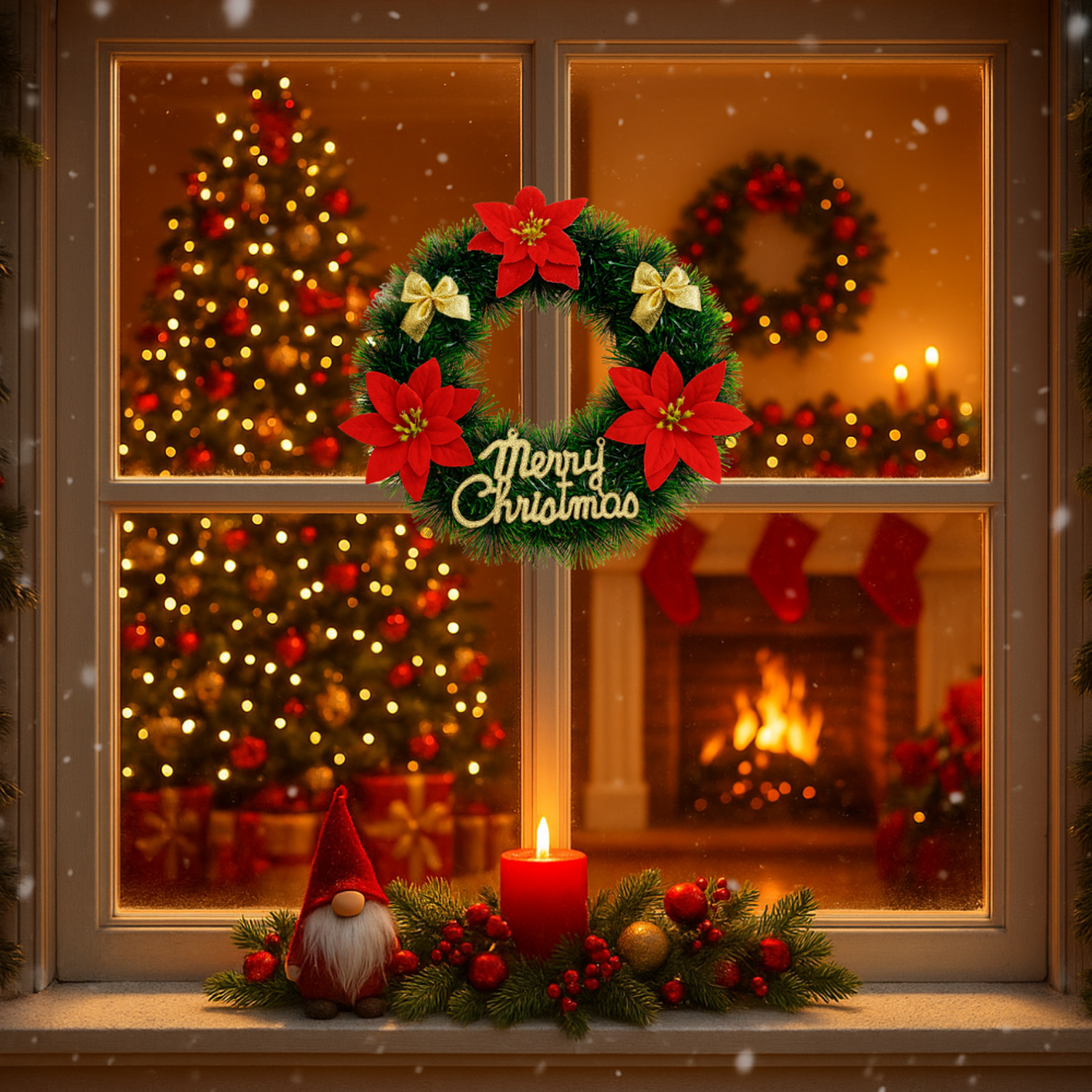 Corona de Navidad 30 Cm Con Flores Decoracion Navideña-6