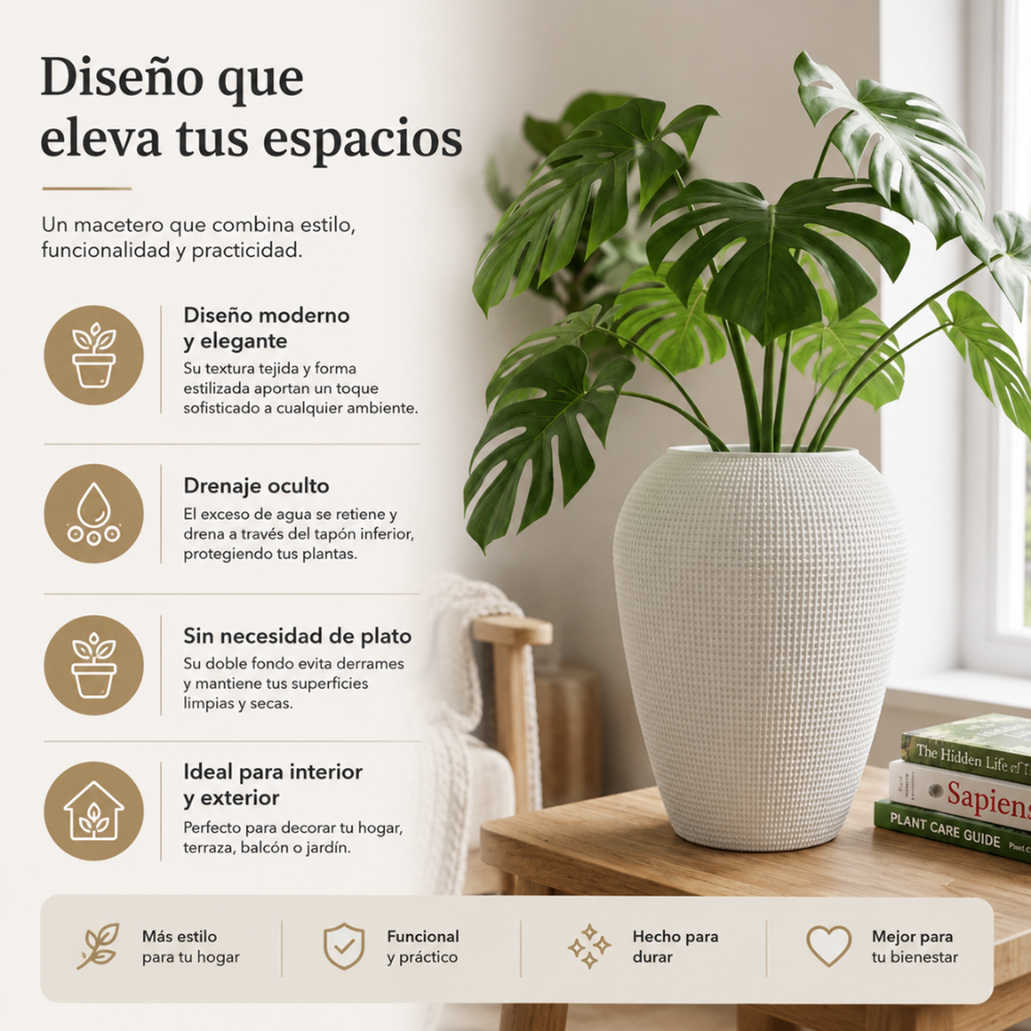 Set 2 Maceteros Plastico Redondo Ovalado Moderno Textura M-3