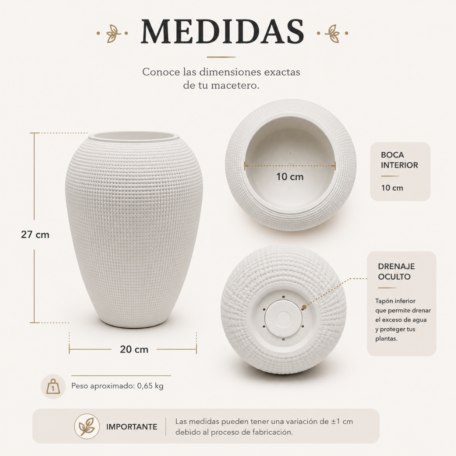 Set 2 Maceteros Plastico Redondo Ovalado Moderno Textura M-5