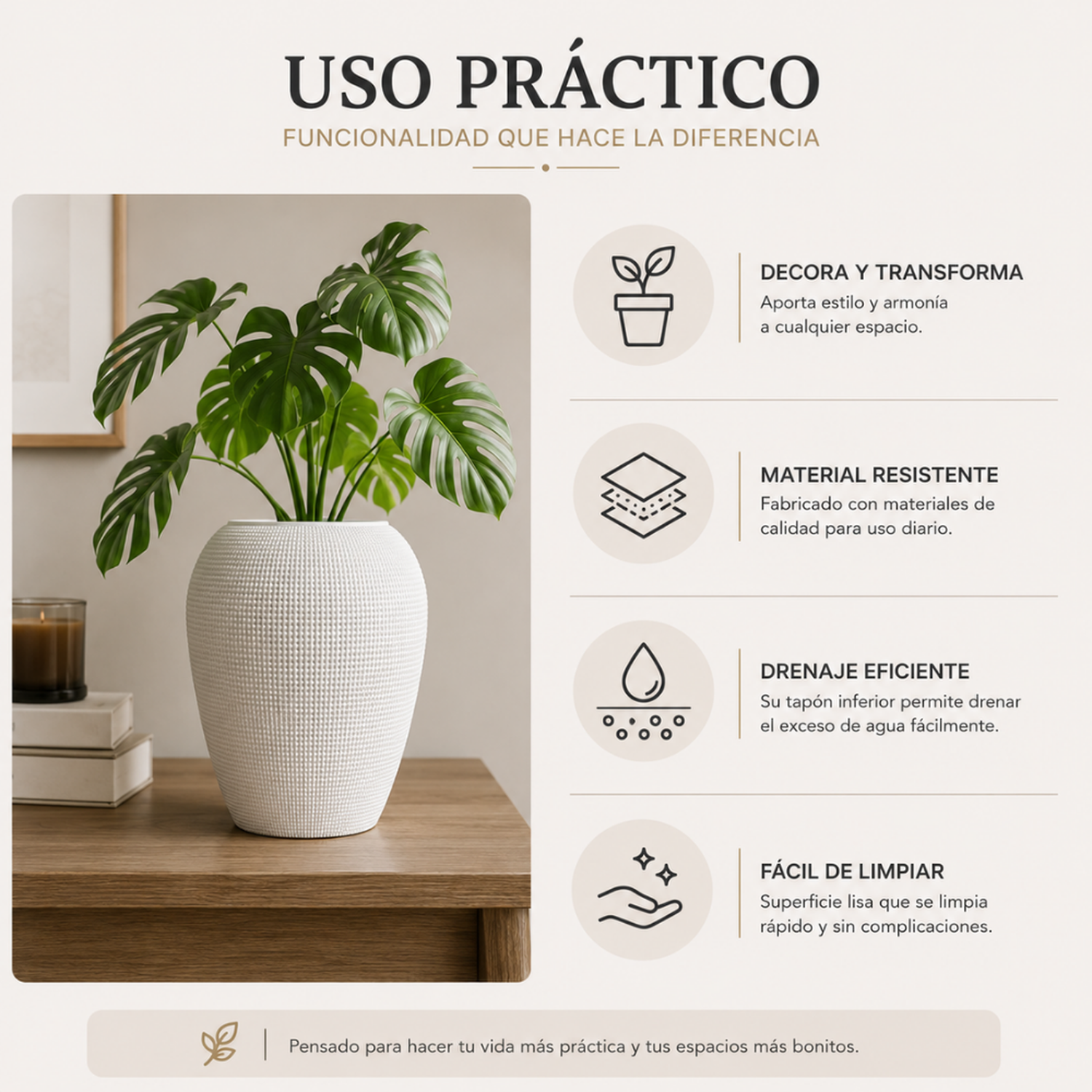 Set 2 Maceteros Plastico Redondo Ovalado Moderno Textura M-7