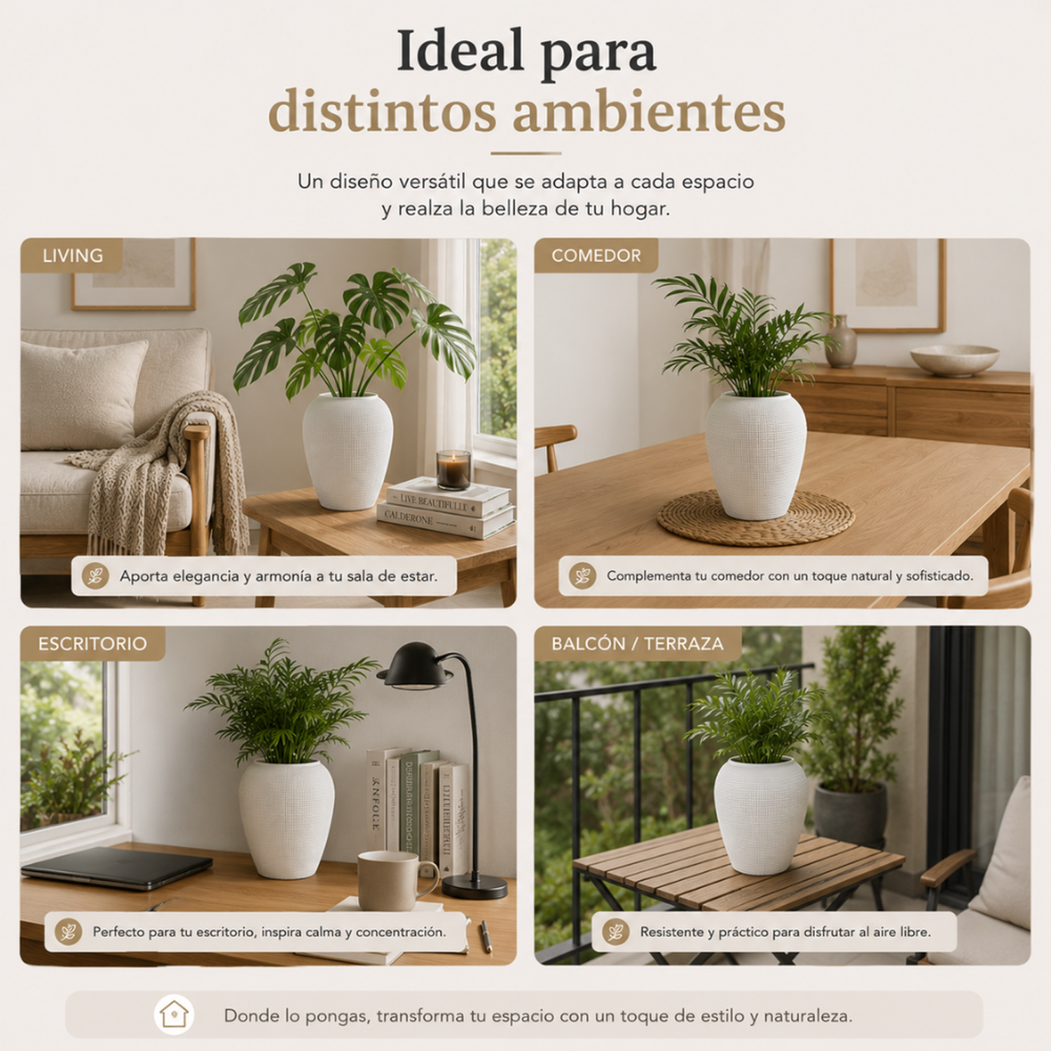 Set 2 Maceteros Plastico Redondo Ovalado Moderno Textura M-9