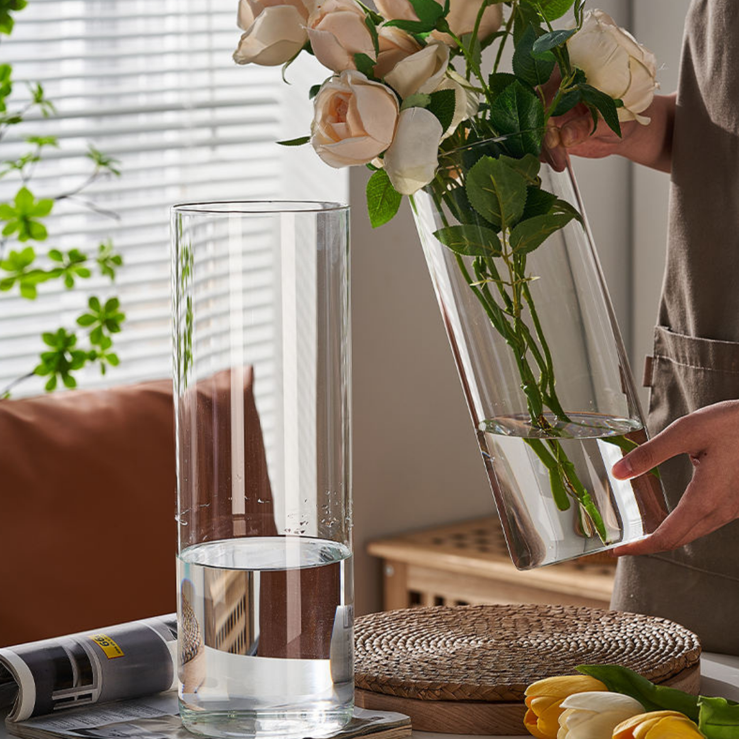 Florero De Vidrio Alto Cilindrico Transparente Jarron-4