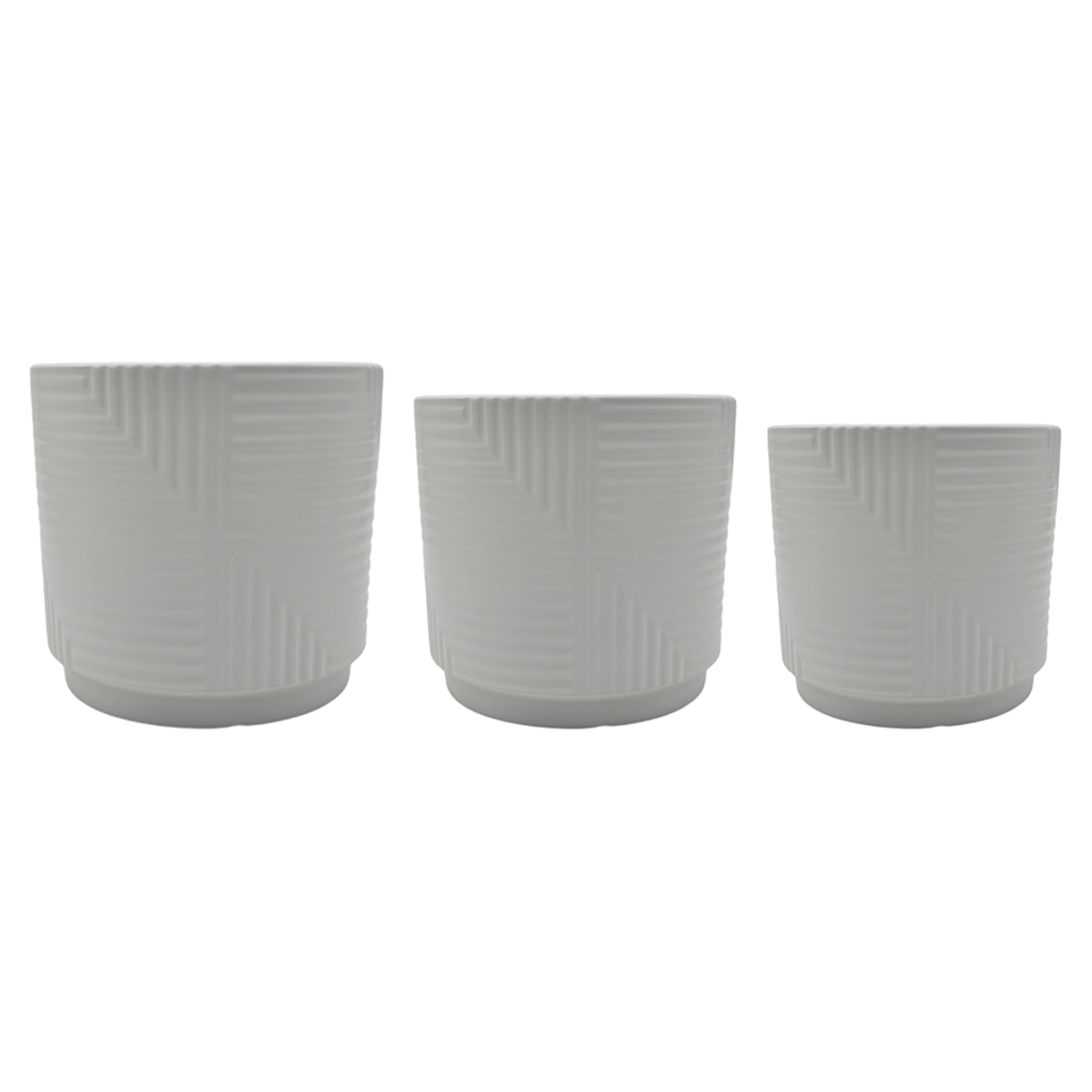 Set 3 Maceteros Maceta De Ceramica Blanco Con Linea Cuadrada-7