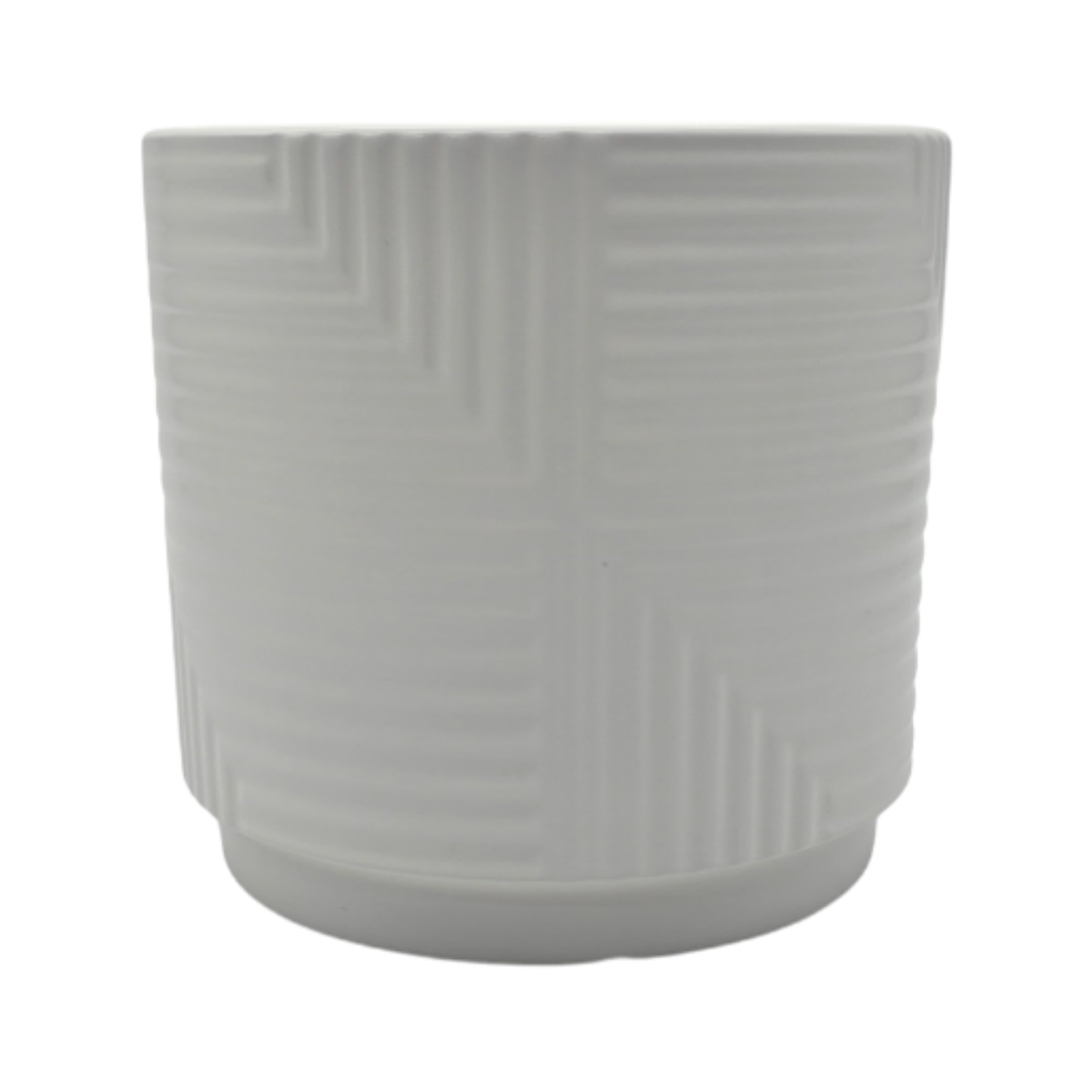 Macetero Maceta De Ceramica Blanco Con Linea Cuadrada L-1