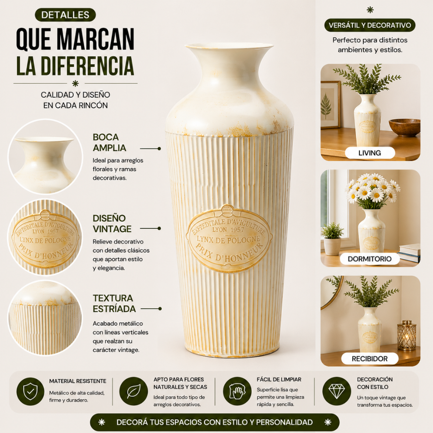 Florero Metalico Decorativo Estilo Vintage Clasico Alto XL-5
