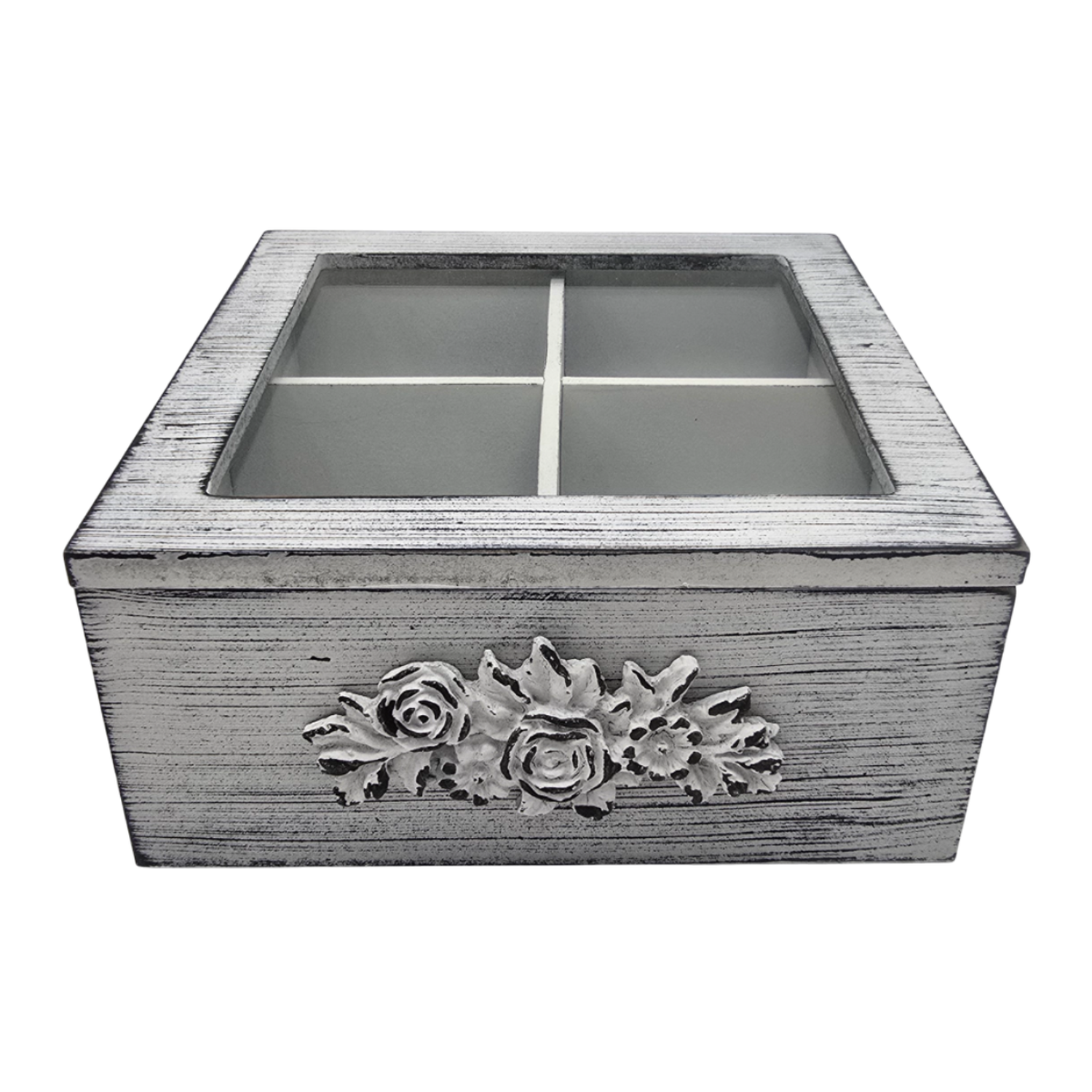 Caja De Te Porta Te Caja Para El Te Gris 4 Divisiones-4