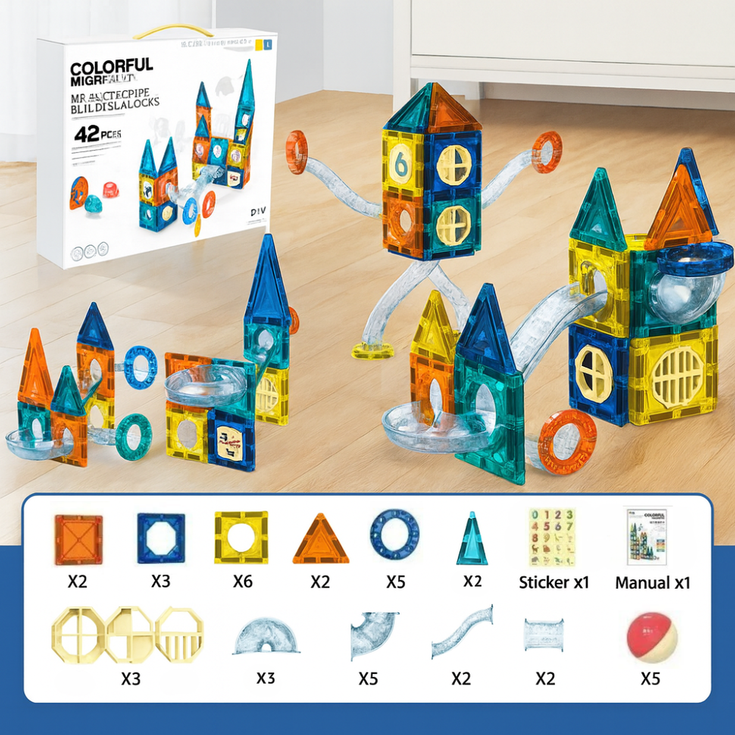 Juego Bloques Magneticos Construccion 42 Piezas Tobogan-7