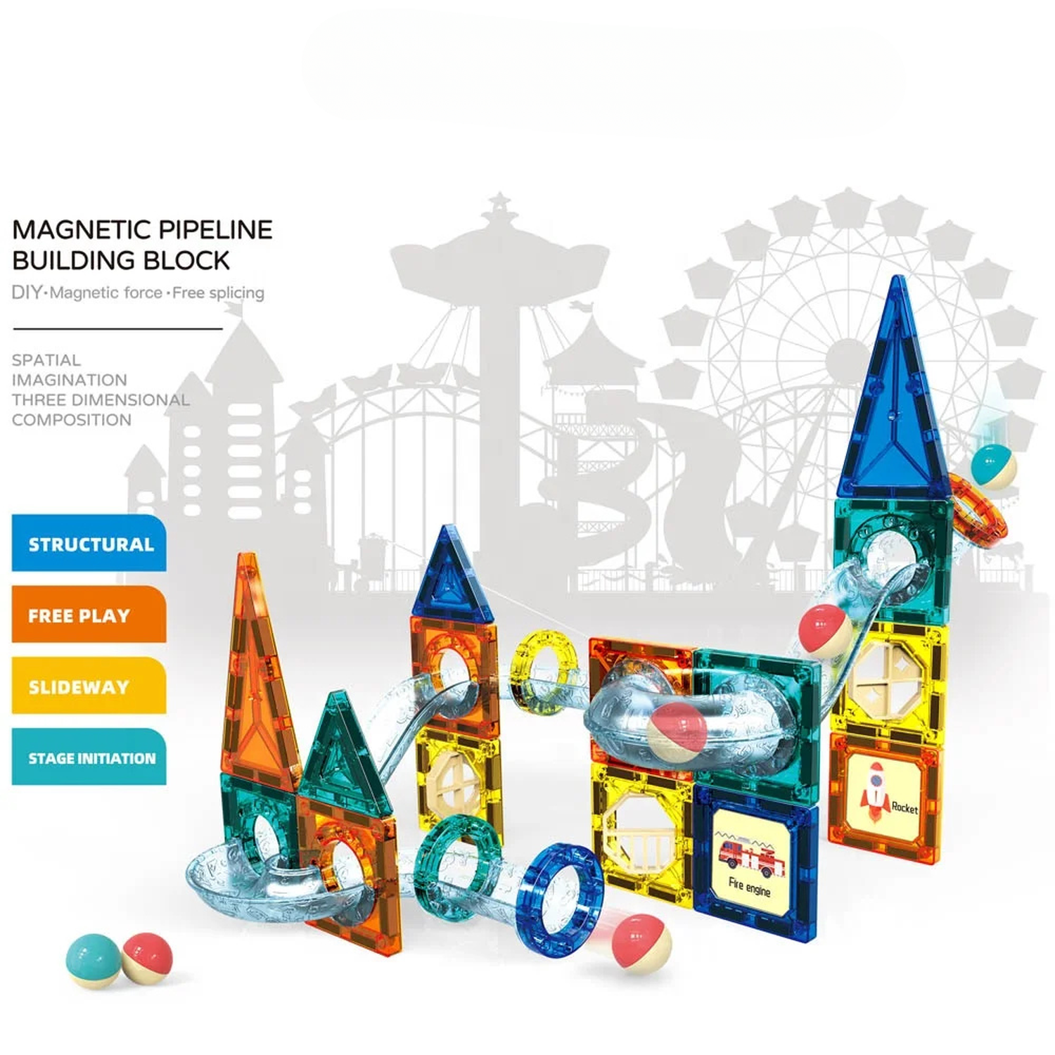 Juego Bloques Magneticos Construccion 42 Piezas Tobogan-8