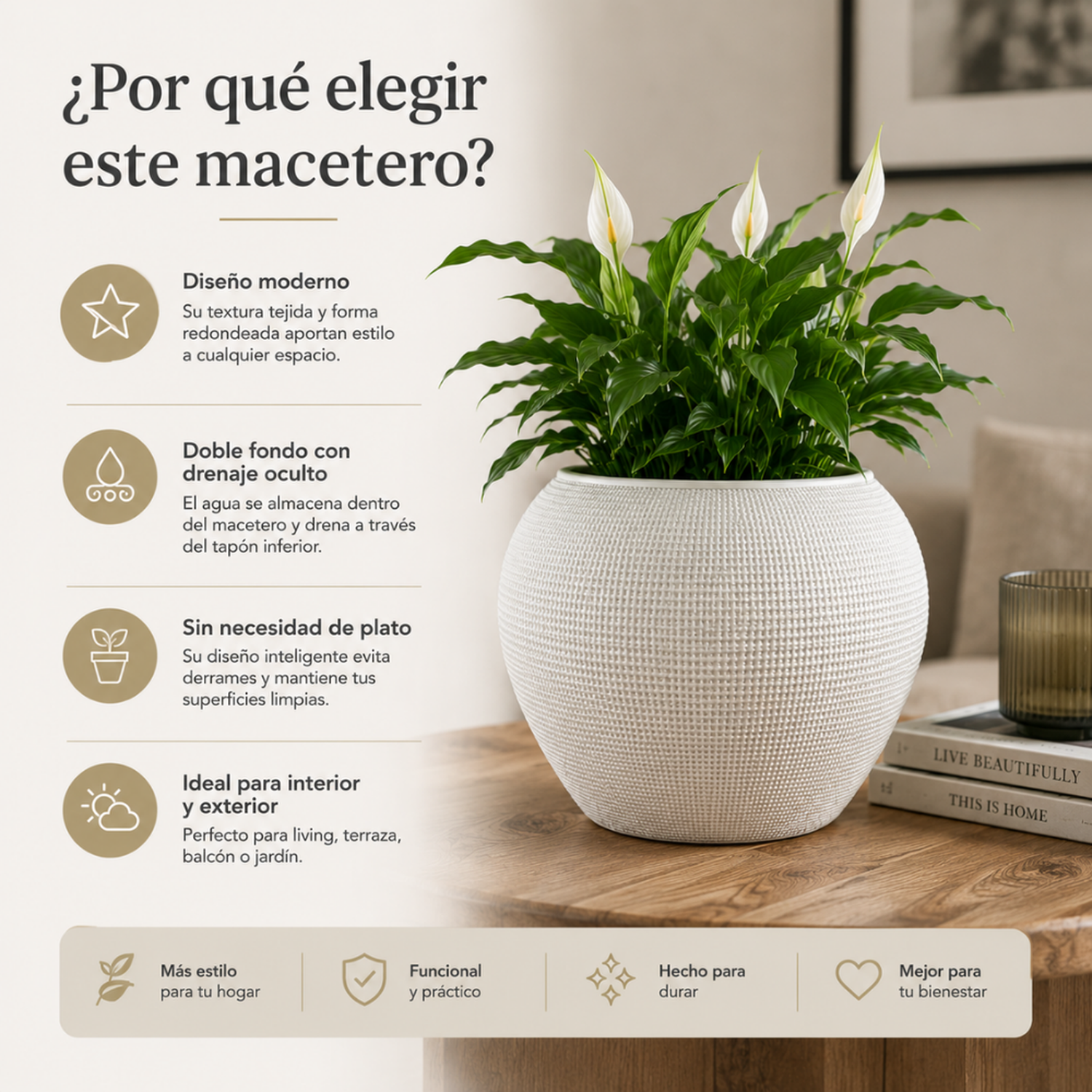 Set 2 Maceteros Plastico Redondo Ovalado Moderno Textura L-4