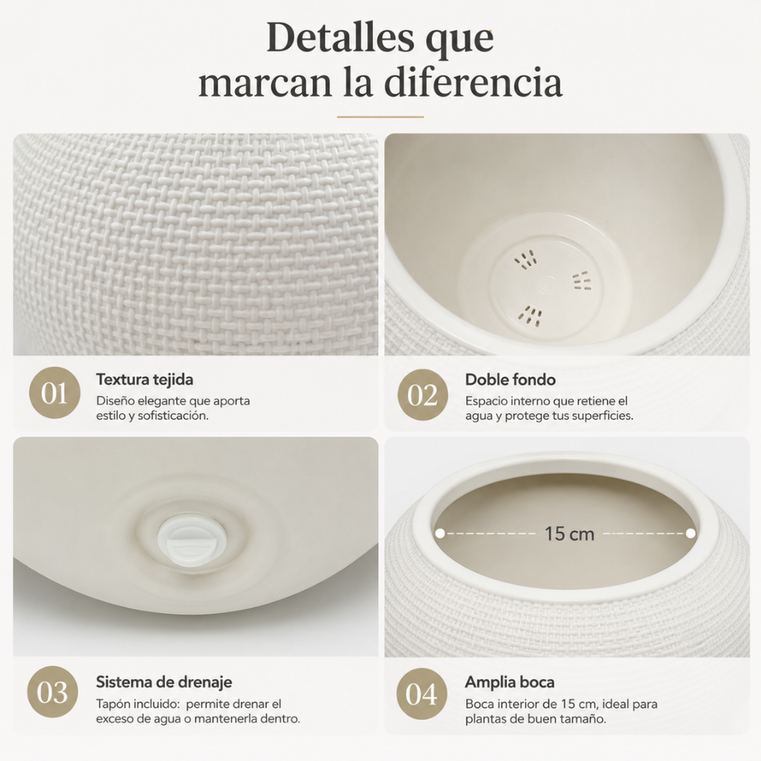 Set 2 Maceteros Plastico Redondo Ovalado Moderno Textura L-5