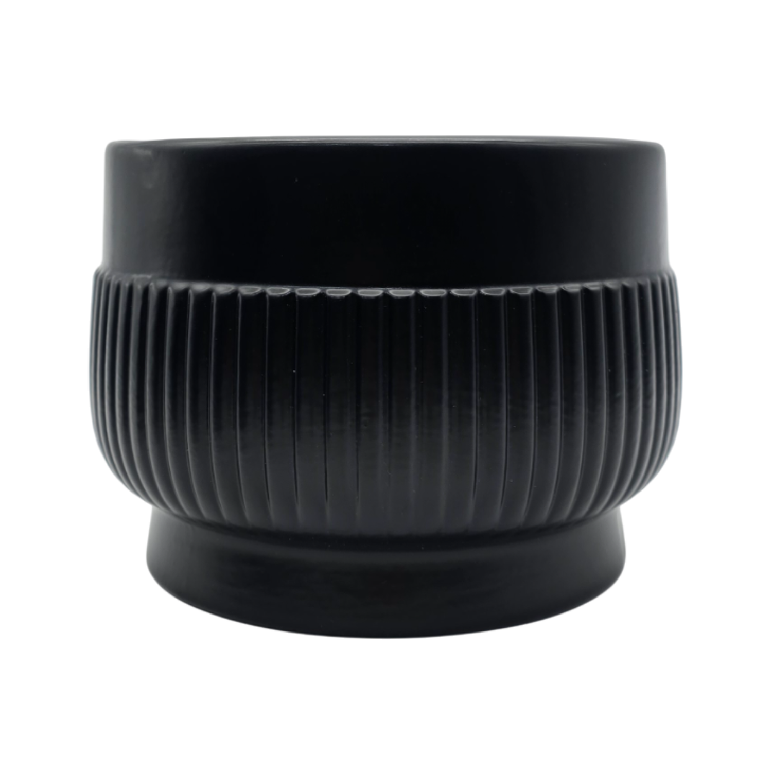 Macetero Maceta De Ceramica Lineas Relieve Negro S-7