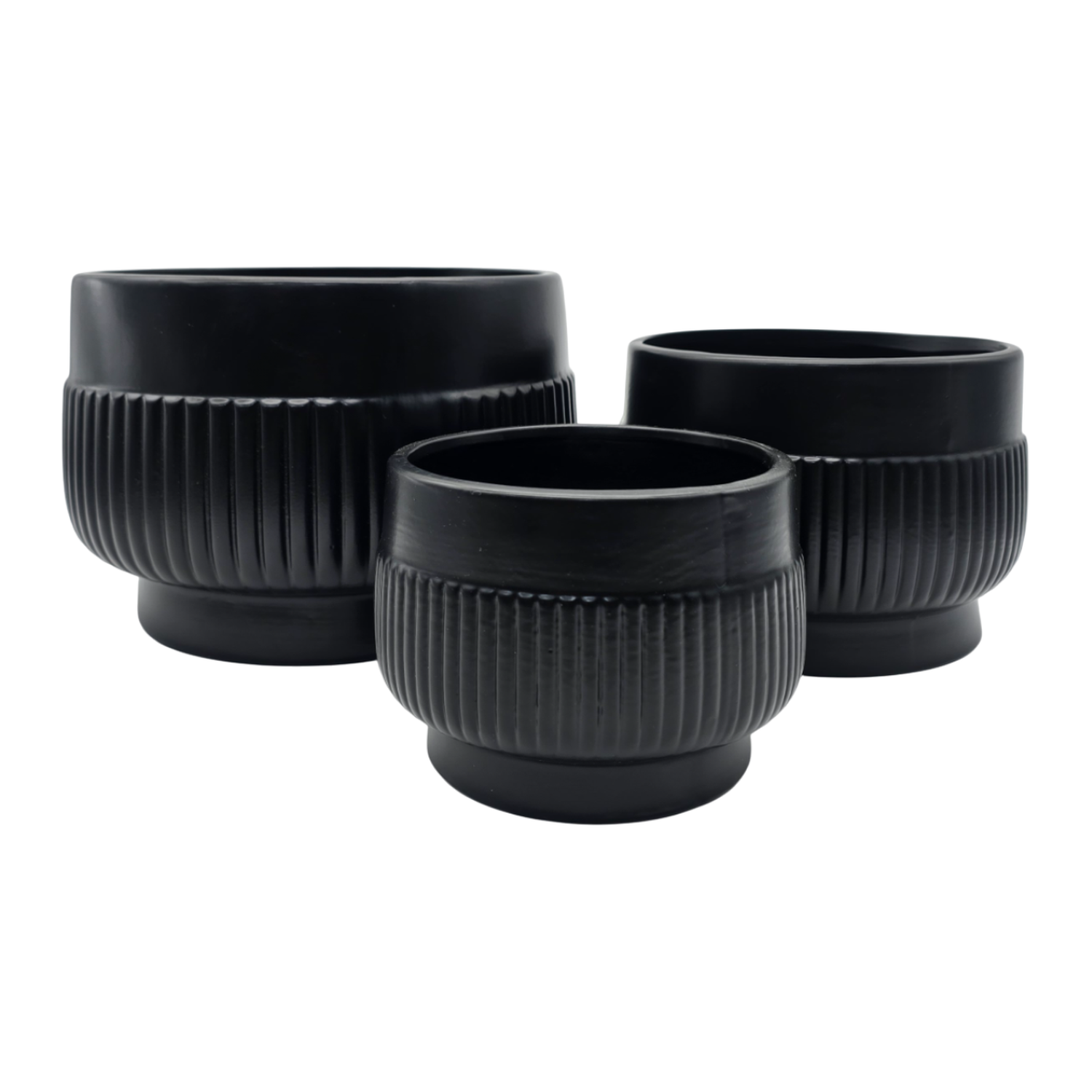 Macetero Maceta De Ceramica Lineas Relieve Negro S-8