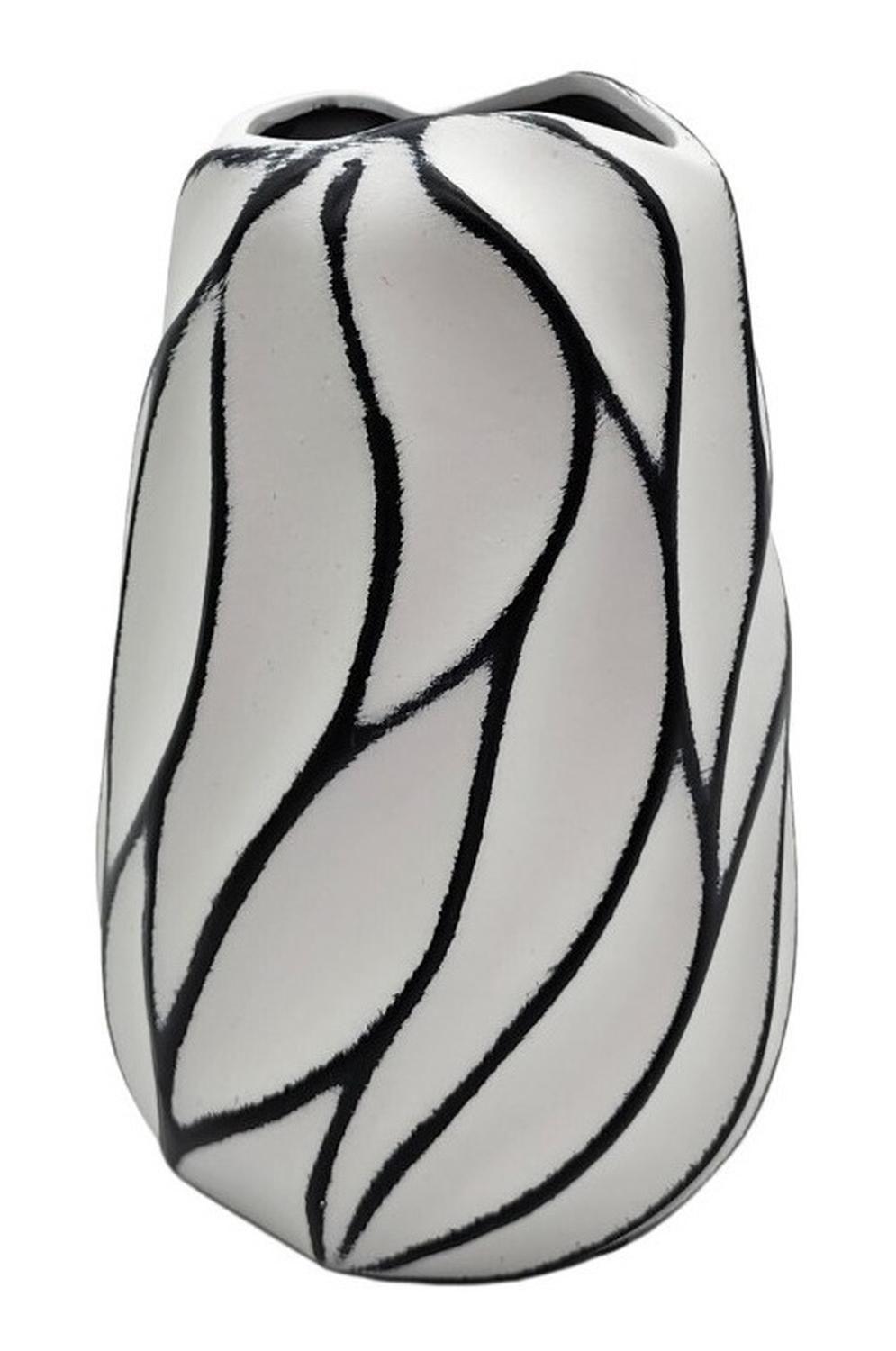 Florero Jarrón De Cerámica Diseño Minimalista Líneas Negras-1