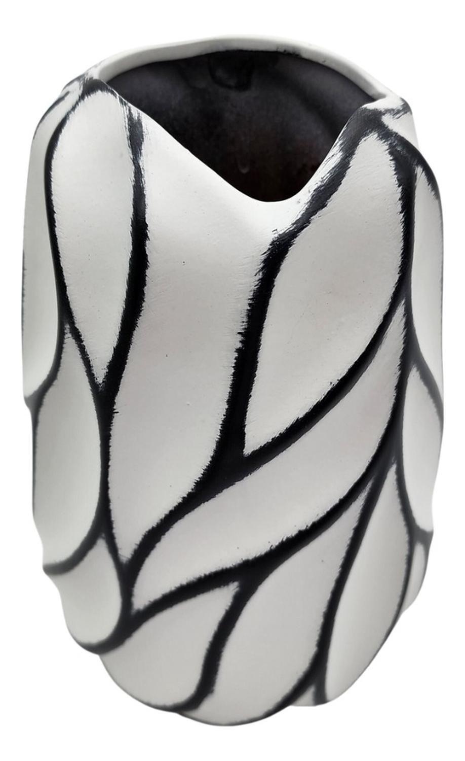 Florero Jarrón De Cerámica Diseño Minimalista Líneas Negras-2