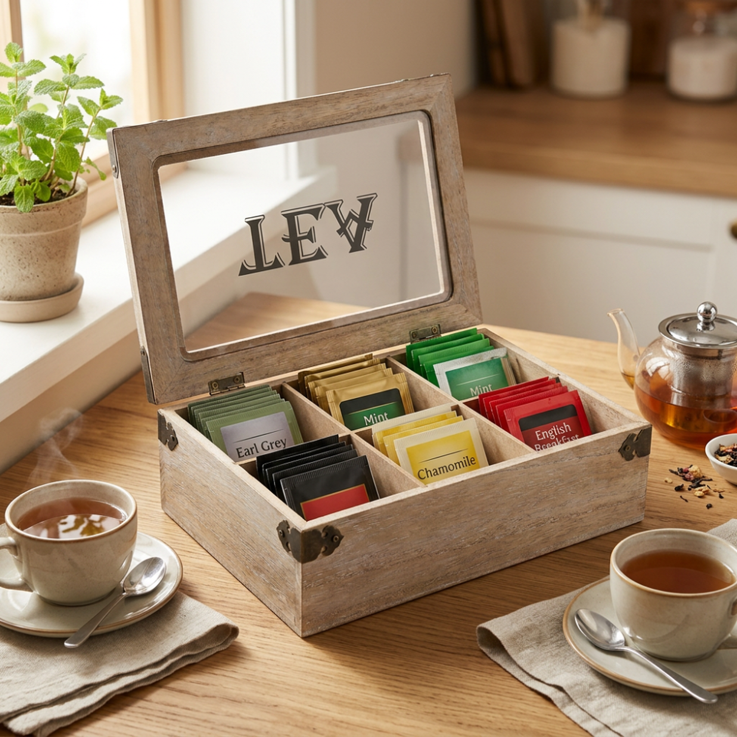 Caja De Te 6 Divisiones Tapa Con Diseño Decorativa Decohogar-3