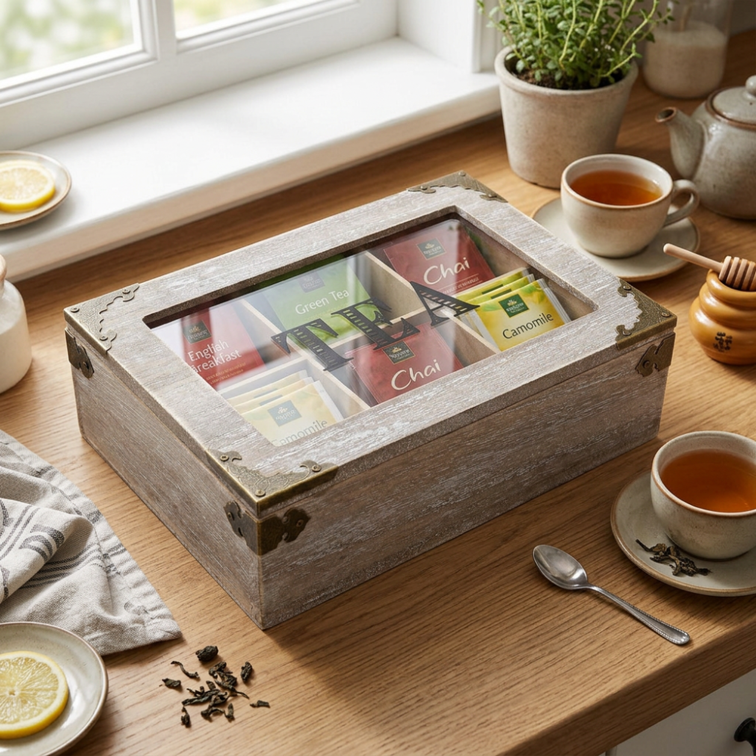 Caja De Te 6 Divisiones Tapa Con Diseño Decorativa Decohogar-4