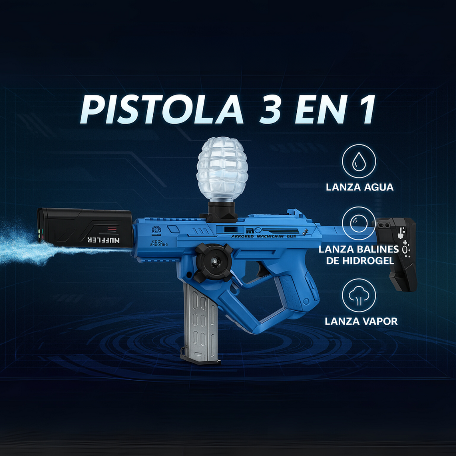 Pistola de Agua Electrica 3 En 1 Vapor Balines Hidrogel-2