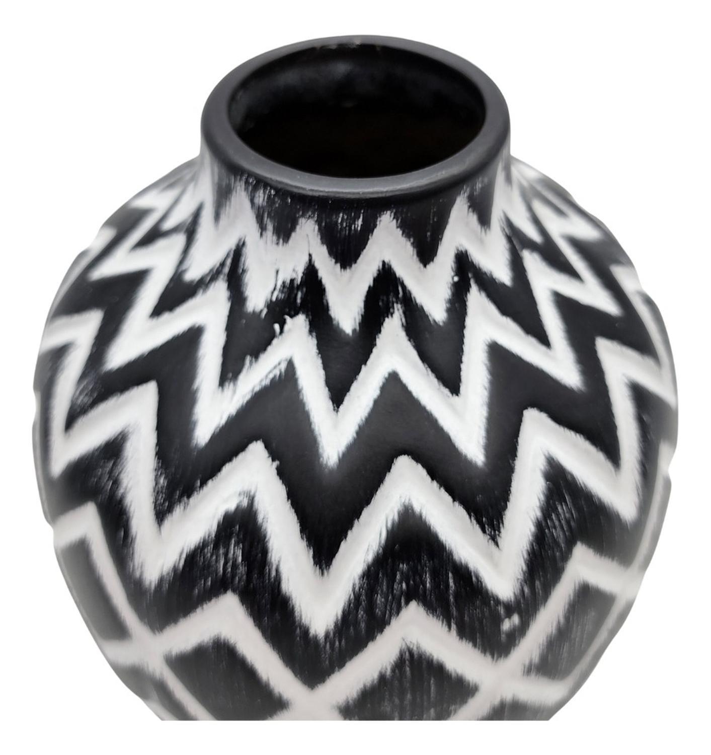 Florero Cerámica Diseño Étnico Zigzag Vintage Blanco Y Negro-1