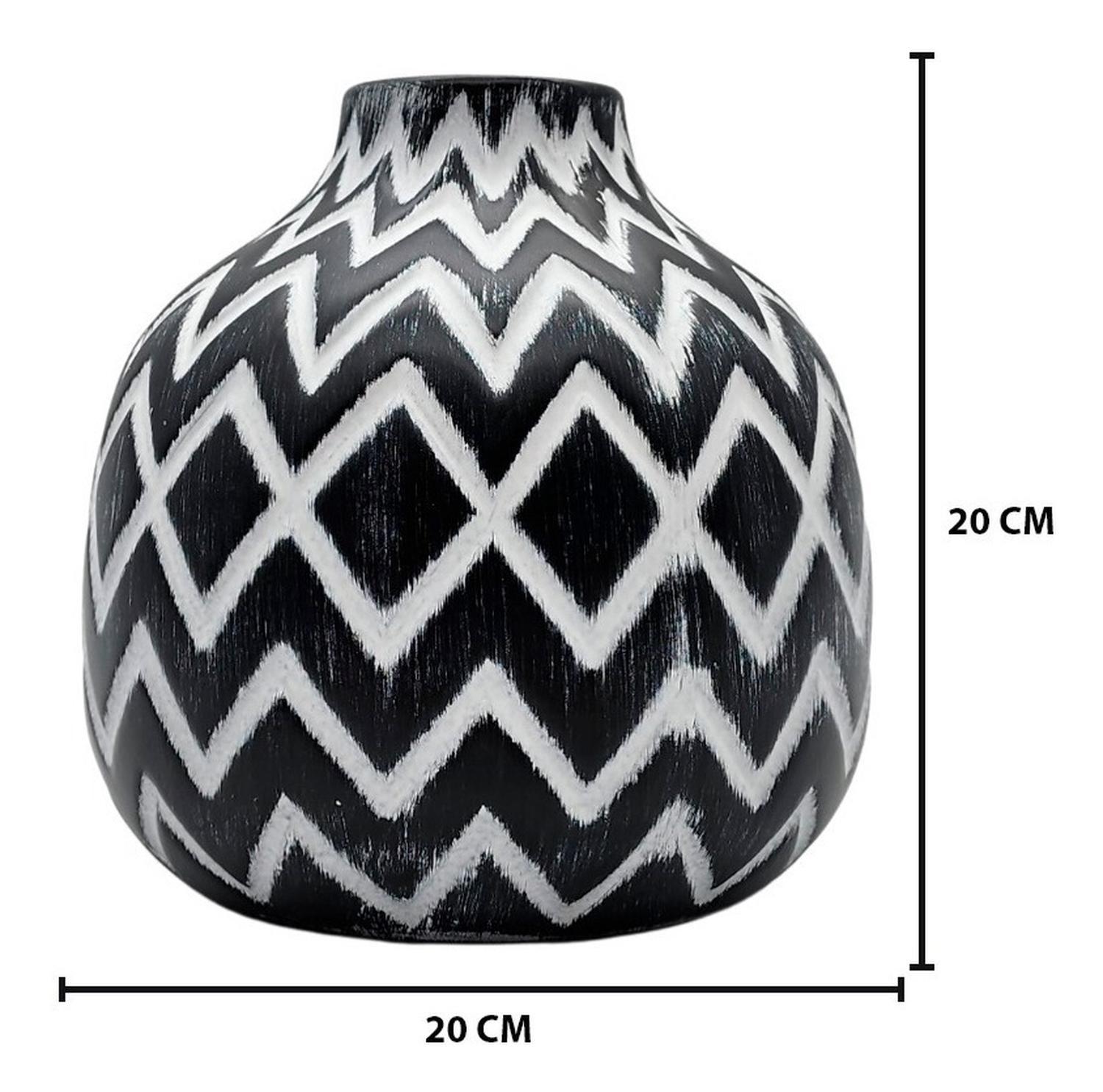 Florero Cerámica Diseño Étnico Zigzag Vintage Blanco Y Negro-2