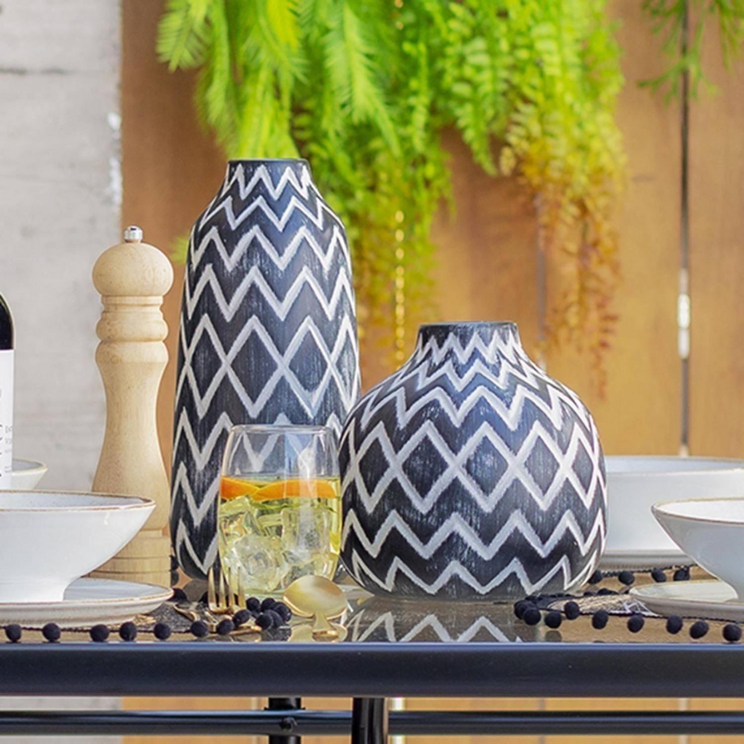 Florero Cerámica Diseño Étnico Zigzag Vintage Blanco Y Negro-4