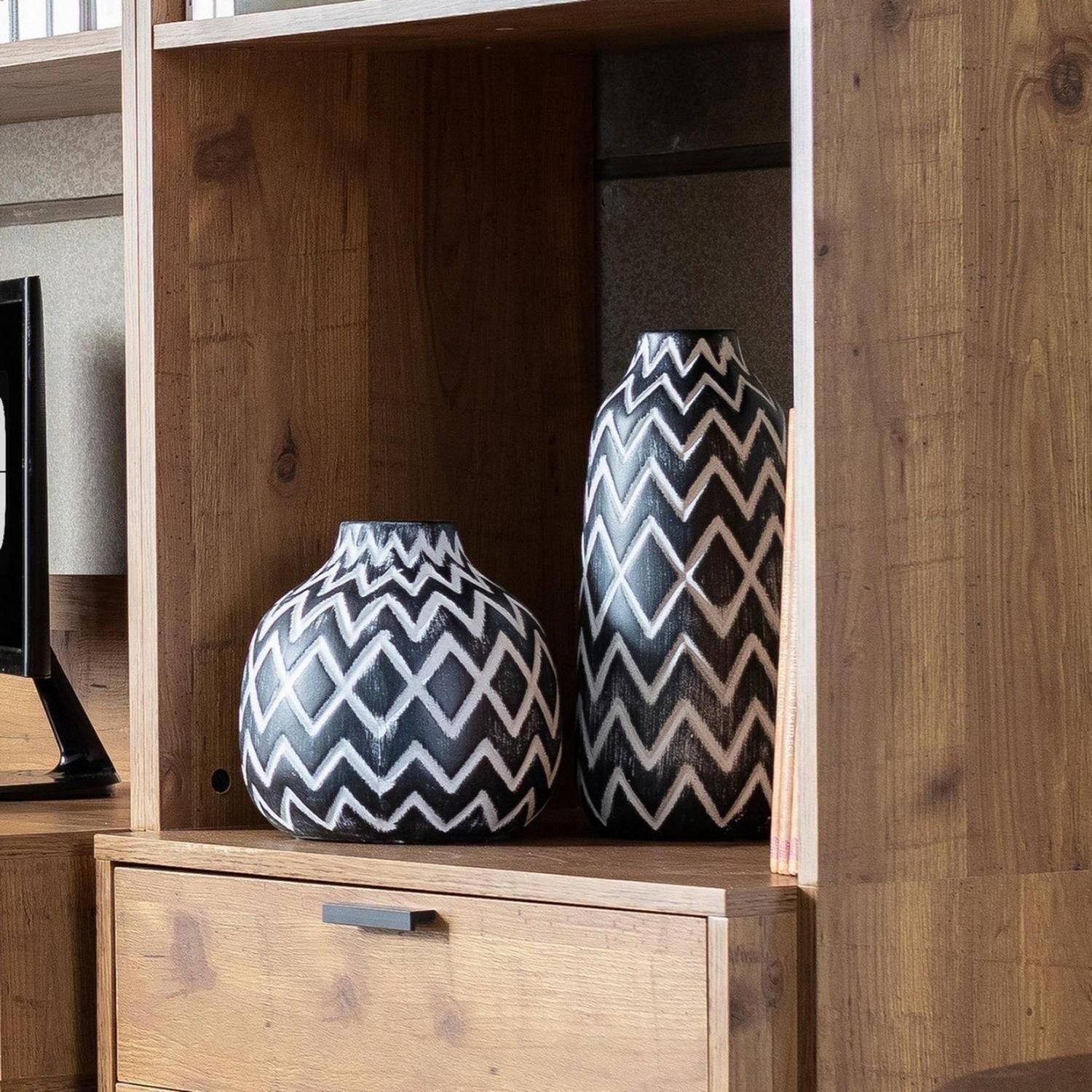 Florero Cerámica Diseño Étnico Zigzag Vintage Blanco Y Negro-5