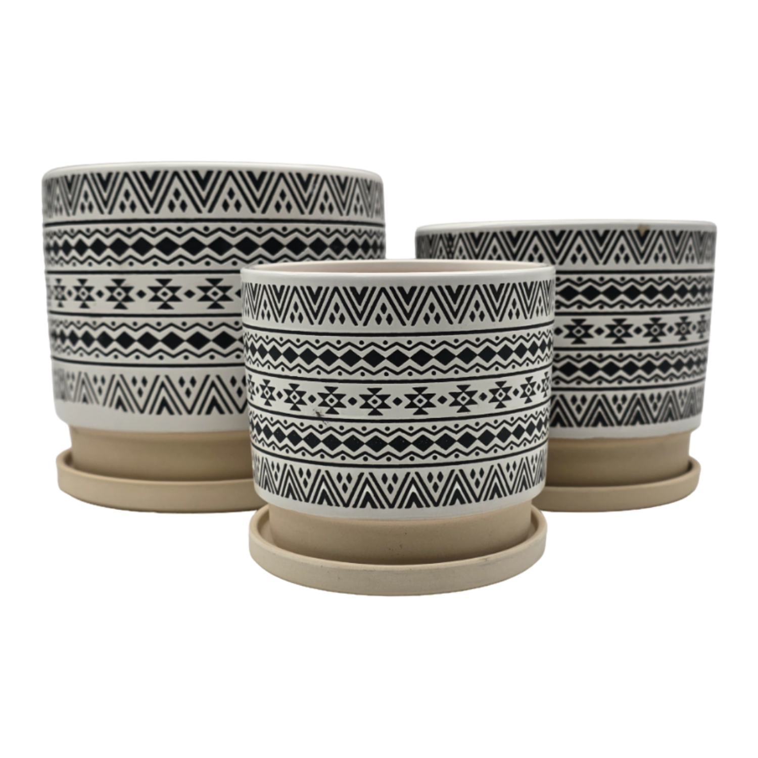 Set 3 Maceteros Maceta De Ceramica Blanco Con Patrones Negro-0