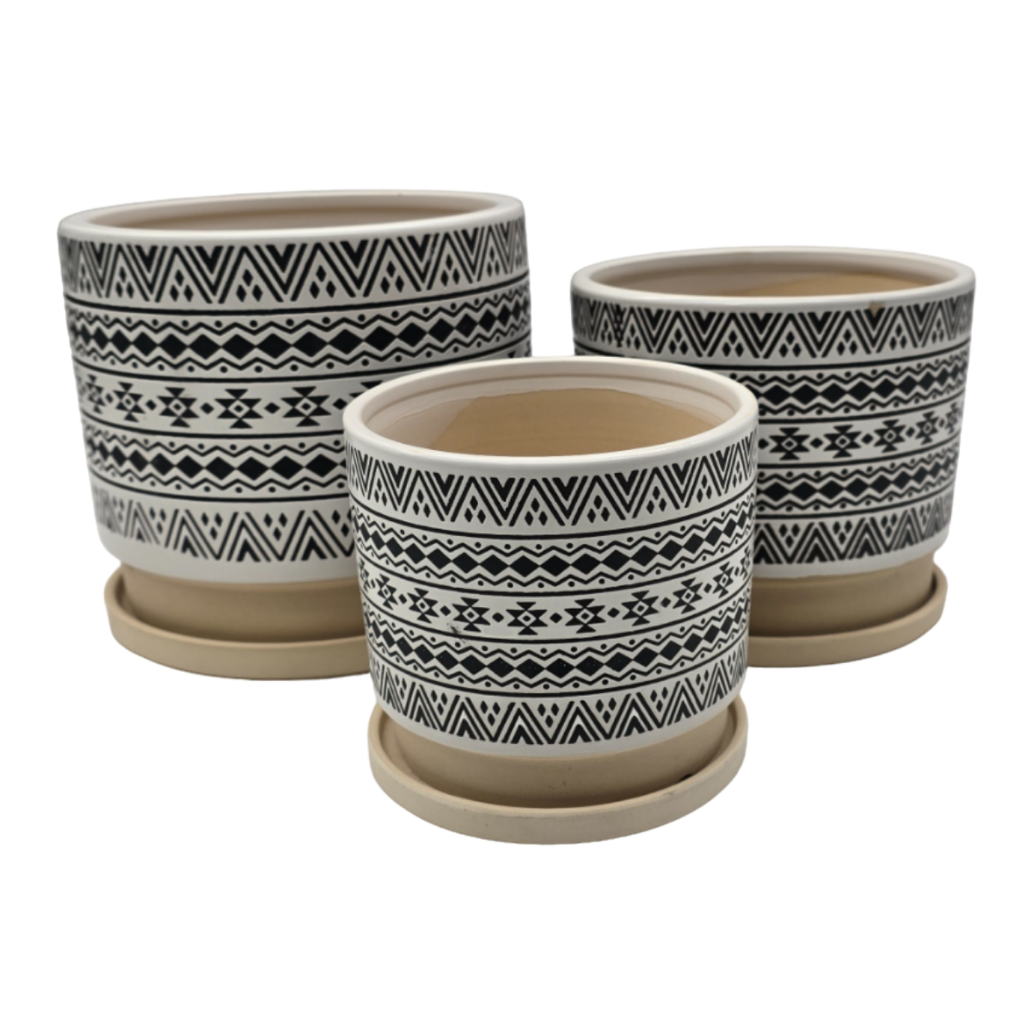 Set 3 Maceteros Maceta De Ceramica Blanco Con Patrones Negro-1