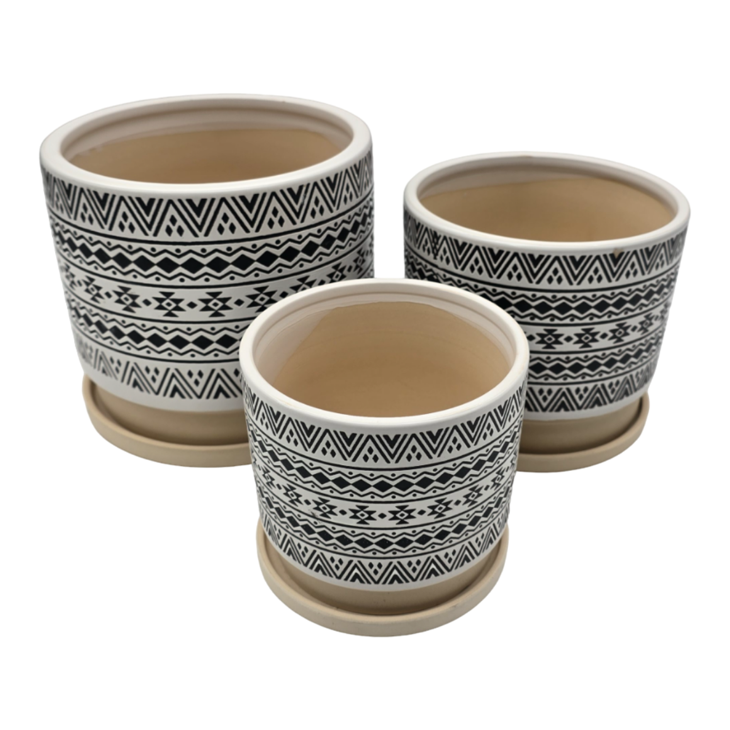Set 3 Maceteros Maceta De Ceramica Blanco Con Patrones Negro-2