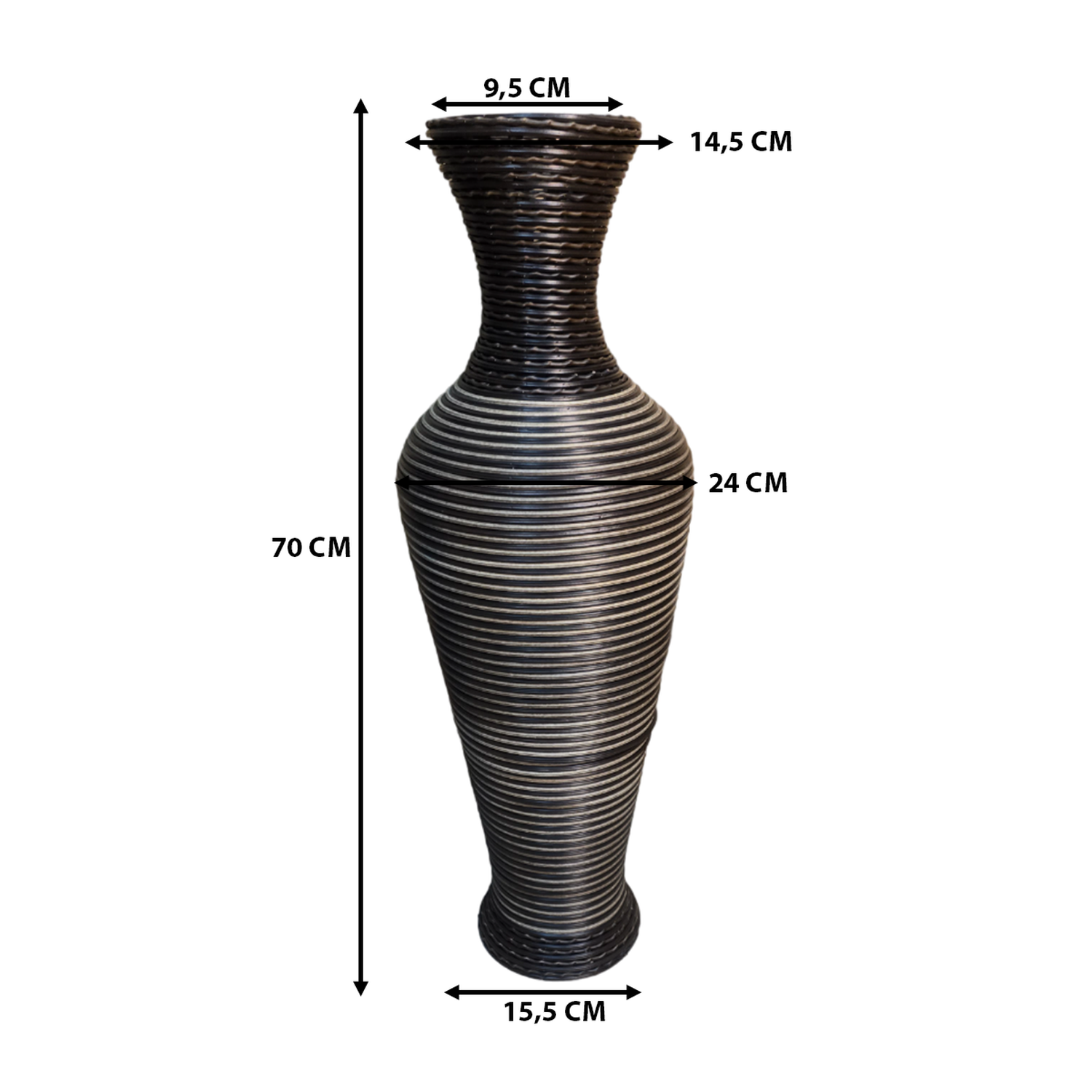Jarron Florero Decorativo Tejido Rattan Moderno Negro 70 CM-4