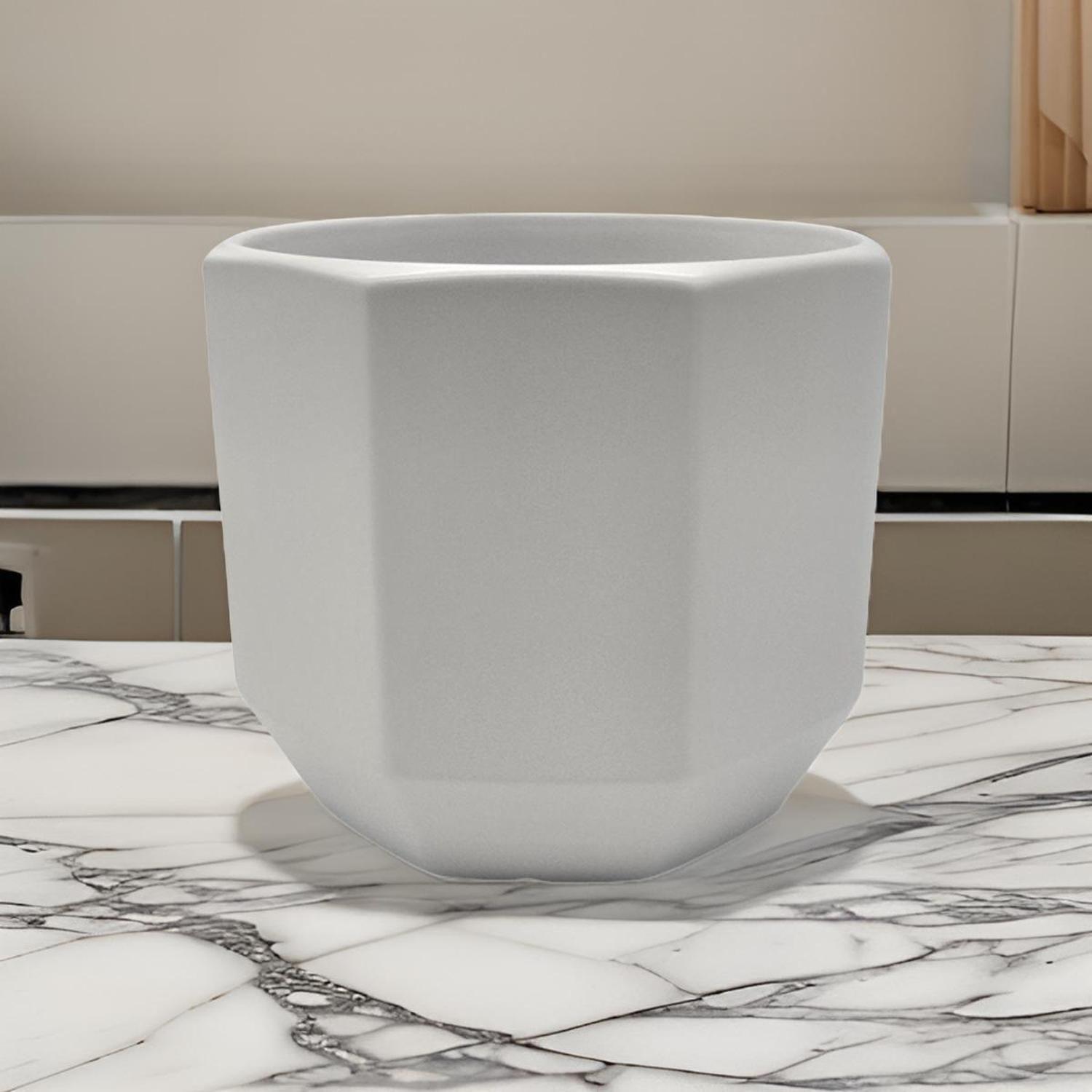 Macetero Maceta De Ceramica Blanco Lineas Verticales M-2