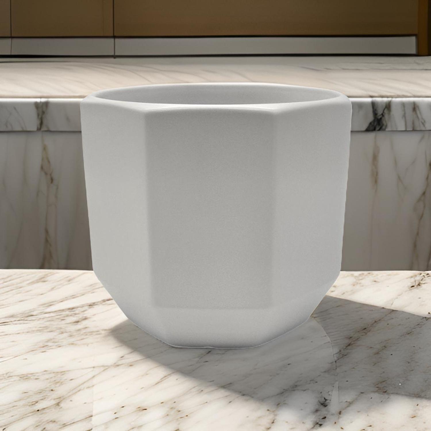 Macetero Maceta De Ceramica Blanco Lineas Verticales M-3