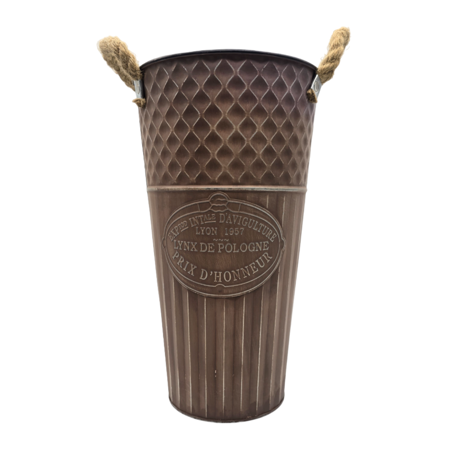 Macetero Balde Metalico Decorativo Vintage Desgastado Cafe L-0