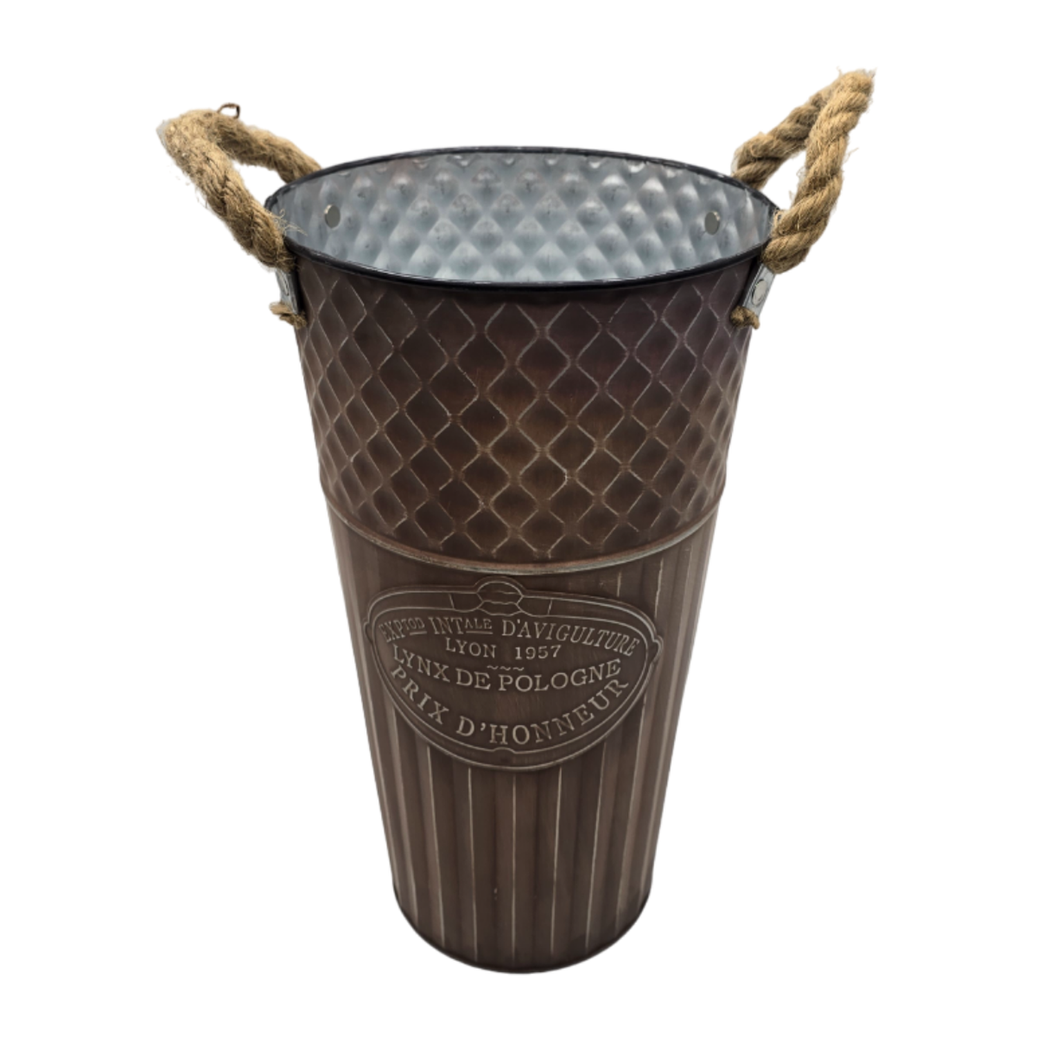 Macetero Balde Metalico Decorativo Vintage Desgastado Cafe L-1