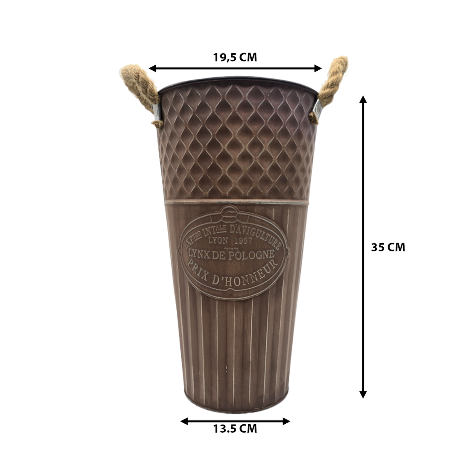 Macetero Balde Metalico Decorativo Vintage Desgastado Cafe L-2