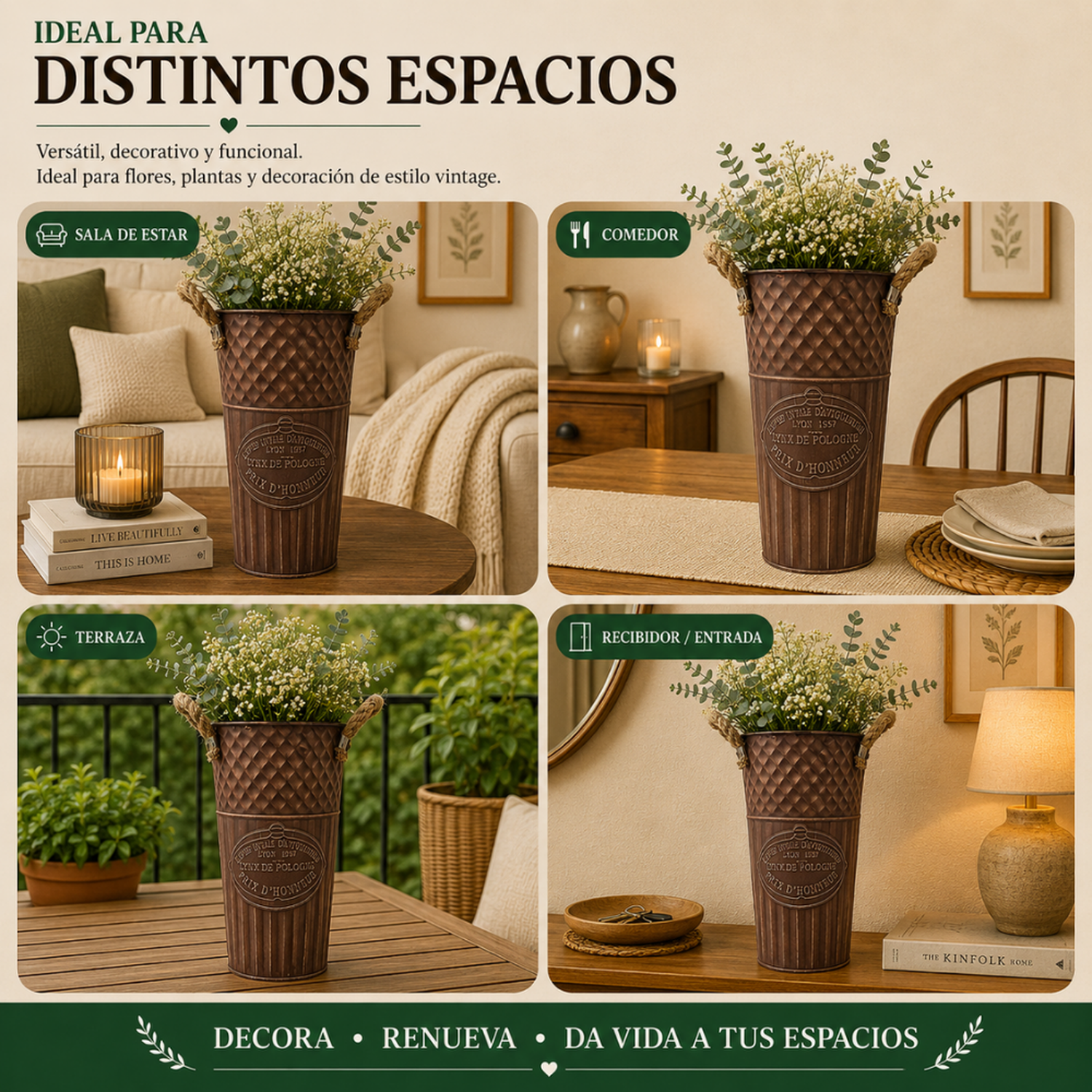 Macetero Metalico Decorativo Cafe Vintage Florero L-5