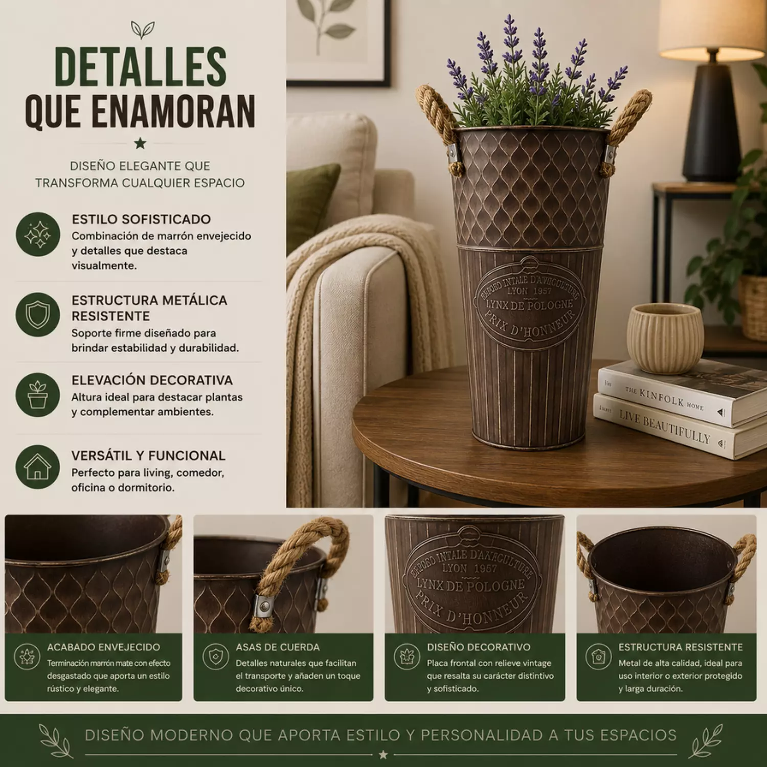 Macetero Metalico Decorativo Cafe Vintage Florero L-6