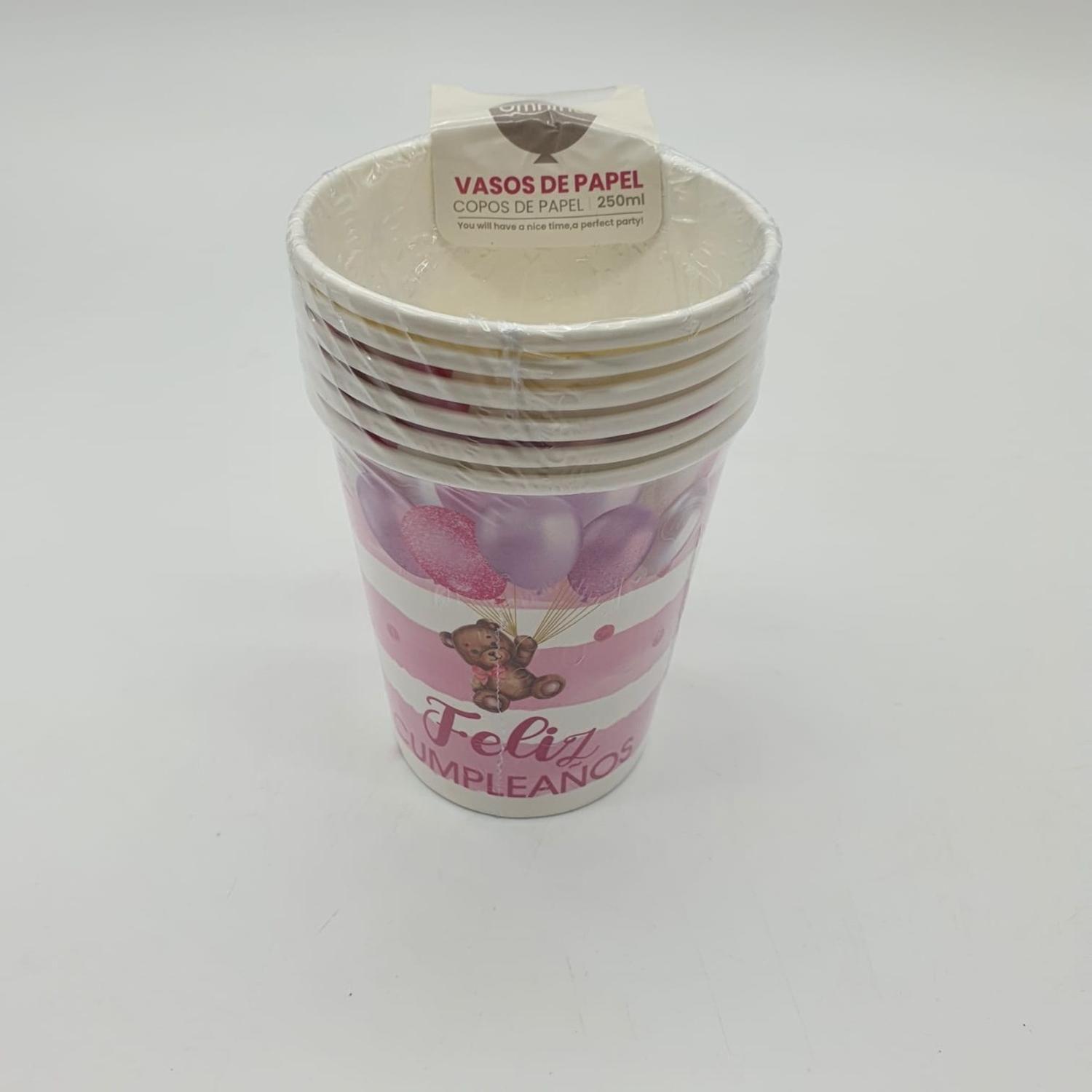 Vasos Cartón 6 Unidades Cumpleaños Diseños 250ml Ecológico-0