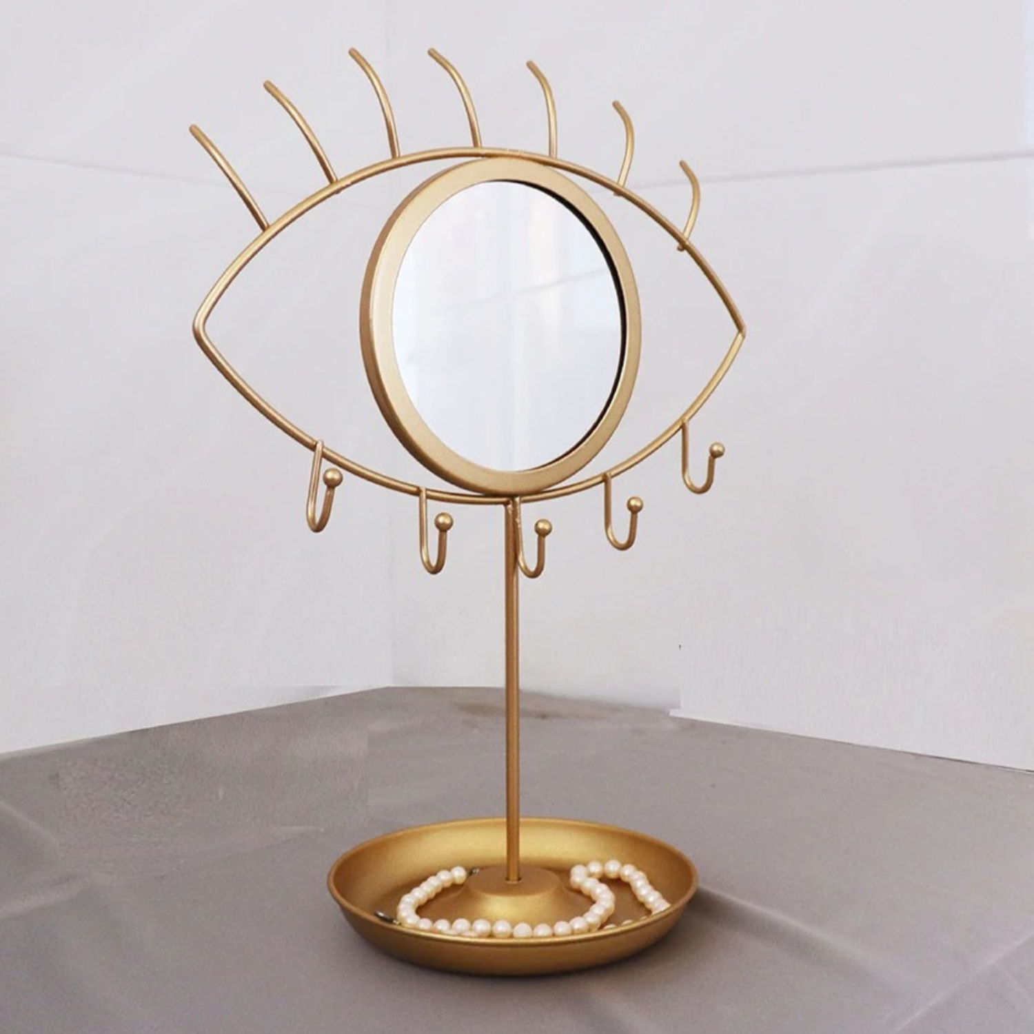 Espejo De Ojo Soporte Organizador De Joyas Nordico Dorado-1