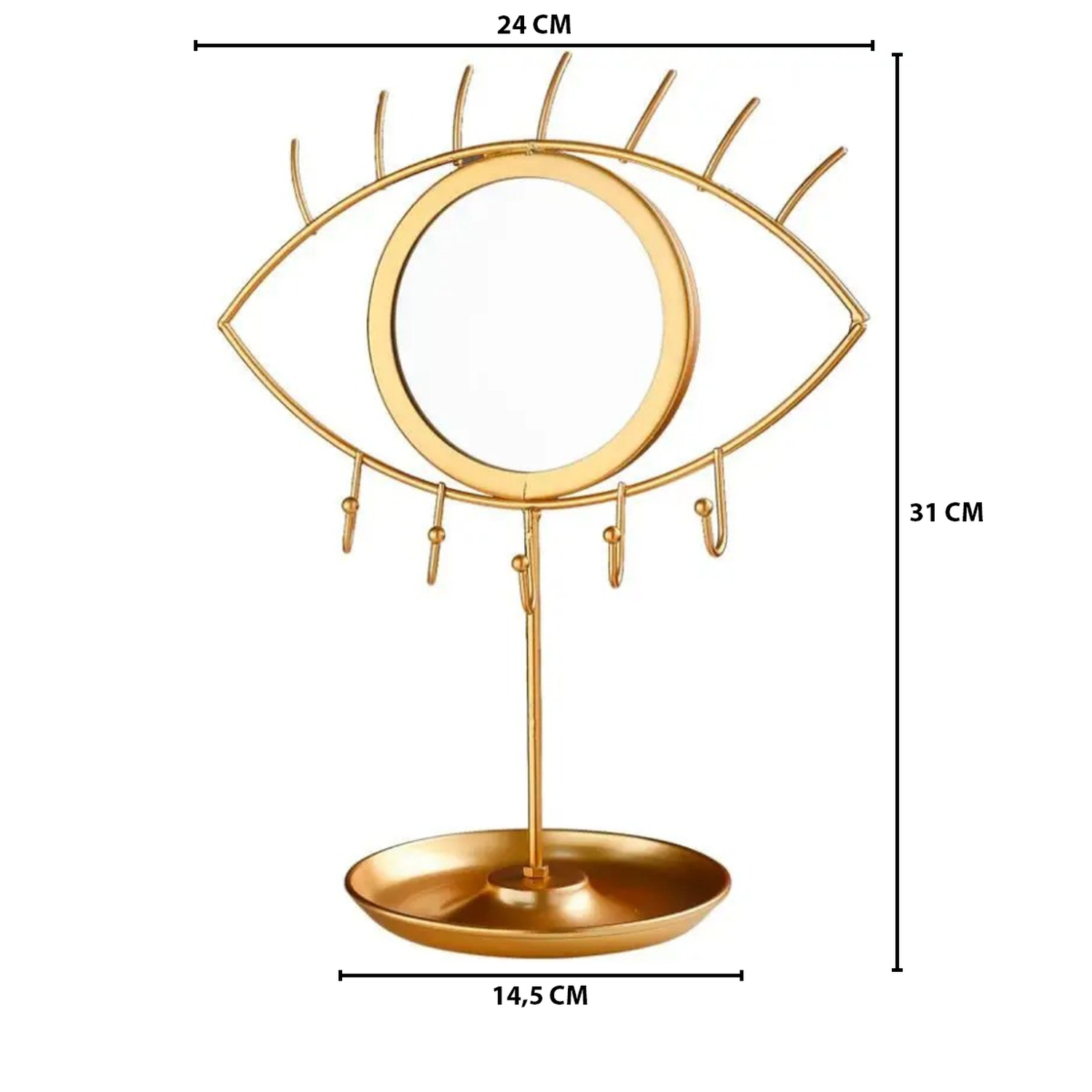 Espejo De Ojo Soporte Organizador De Joyas Nordico Dorado-6