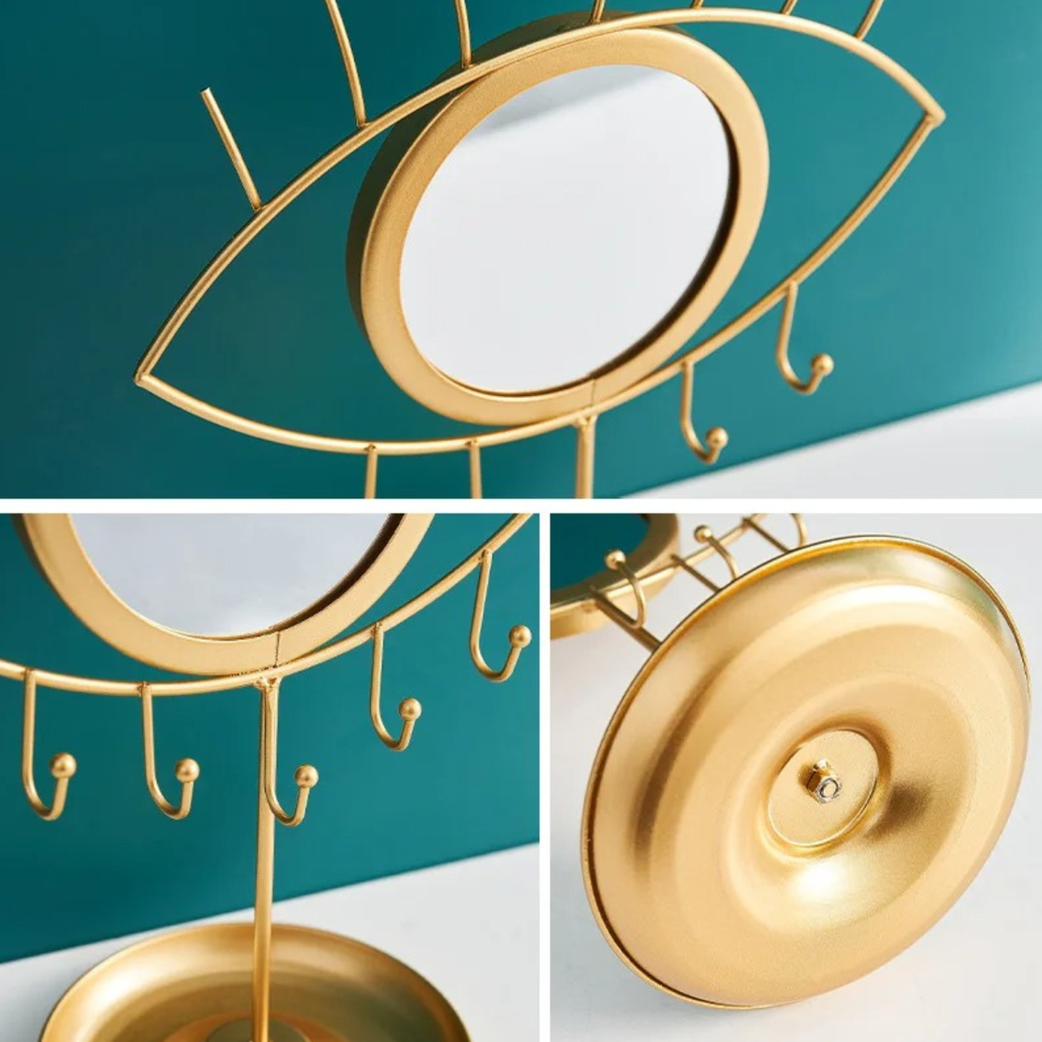 Espejo De Ojo Soporte Organizador De Joyas Nordico Dorado-7