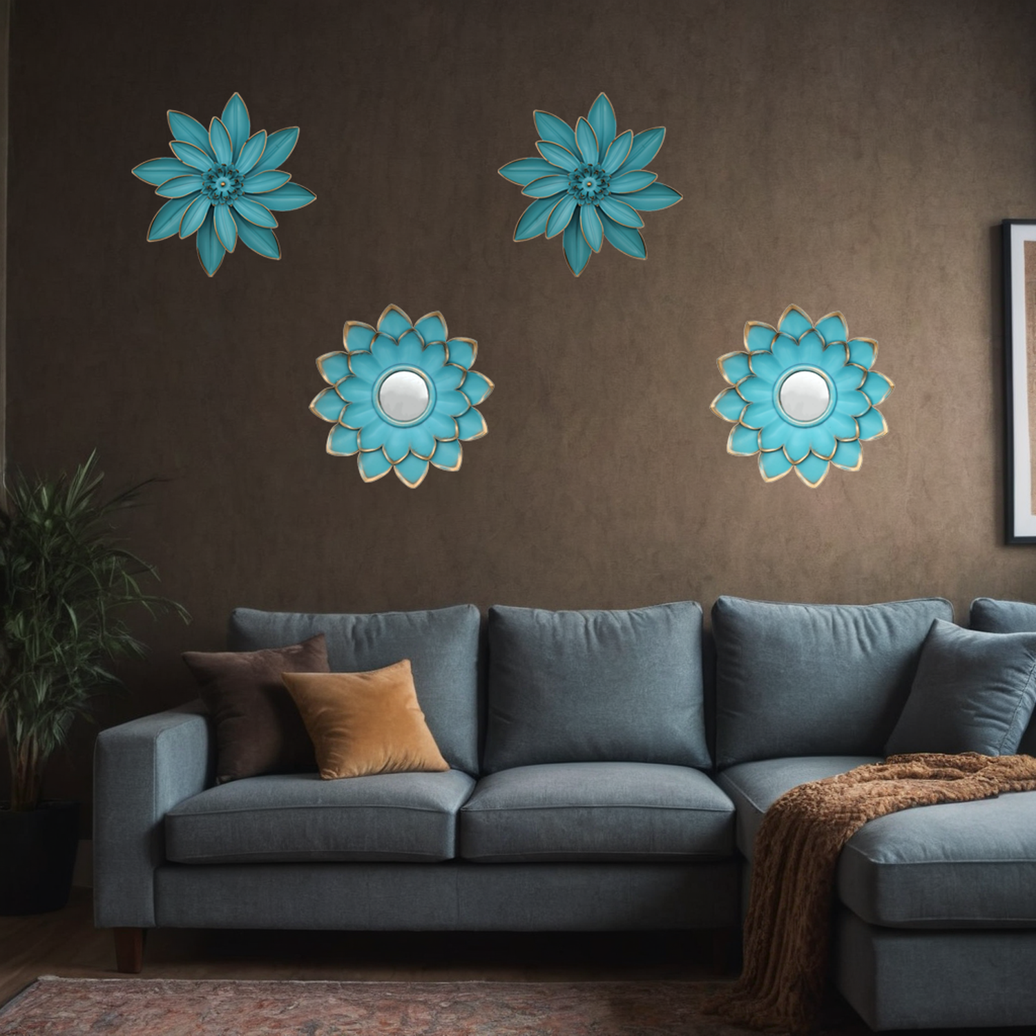Set 4 Marcos De Espejos Flor De Loto Decorativo Calipso Deco-4