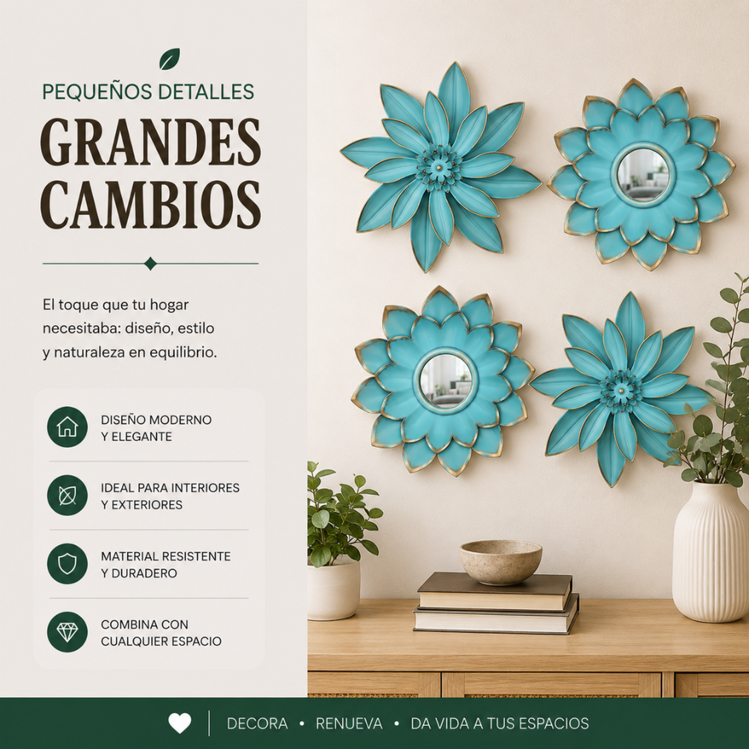 Set 4 Marcos De Espejos Flor De Loto Decorativo Calipso Deco-4
