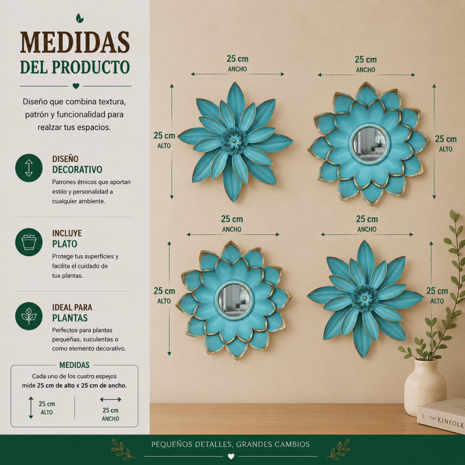 Set 4 Marcos De Espejos Flor De Loto Decorativo Calipso Deco-6